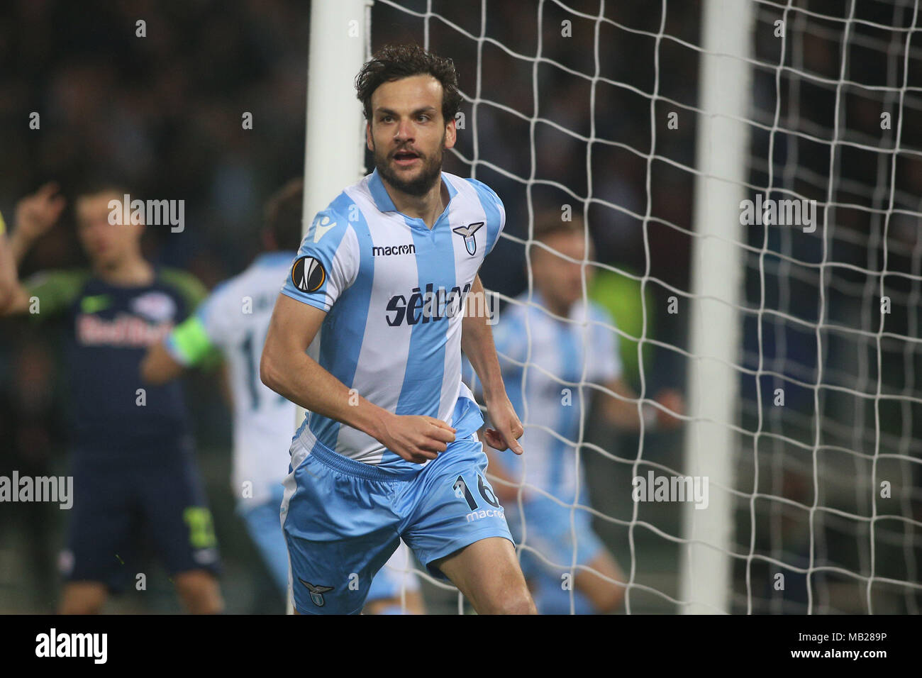 05.04.2018. Stadio Olimpico, Rome, Italie. Ligue de l'Uefa SS Lazio vs FC Salzburg. MARCO PAROLO le score pendant le match du GED S.S. Lazio vs Salzburg au Stadio Olimpico à Rome. Banque D'Images