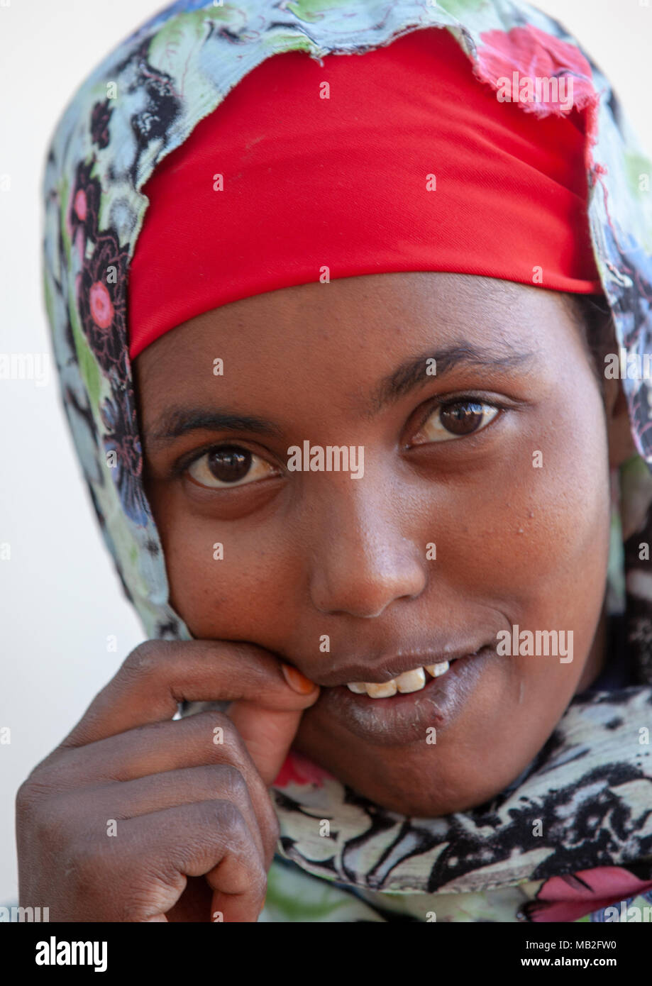 Portrait of a cute girl somaliens, Woqooyi Galbeed province, Baligubadle, le Somaliland Banque D'Images