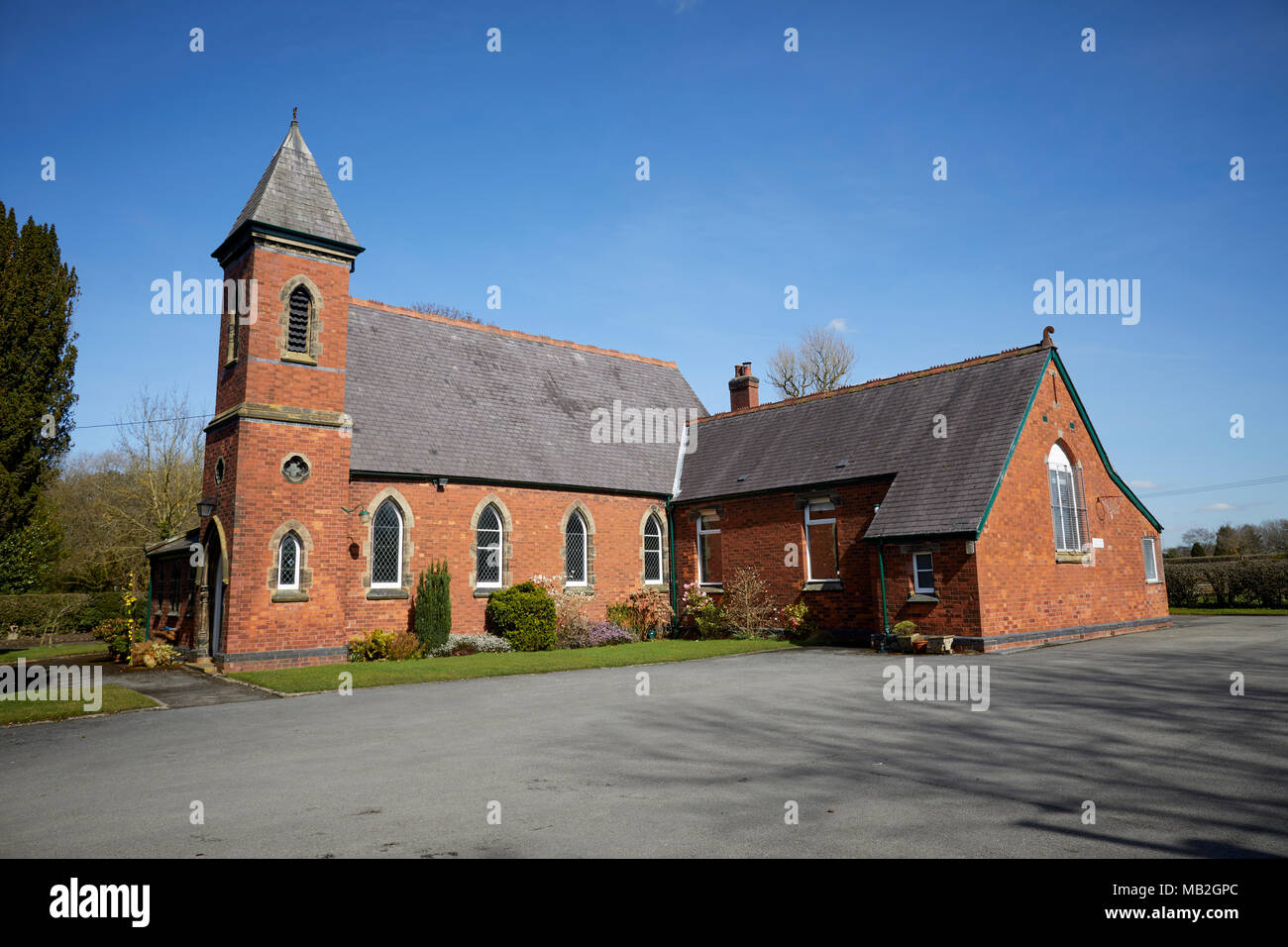 Construit en brique rouge petite Mobberley Methodist Church Lane Faulkners à Knutsford, Cheshire Banque D'Images