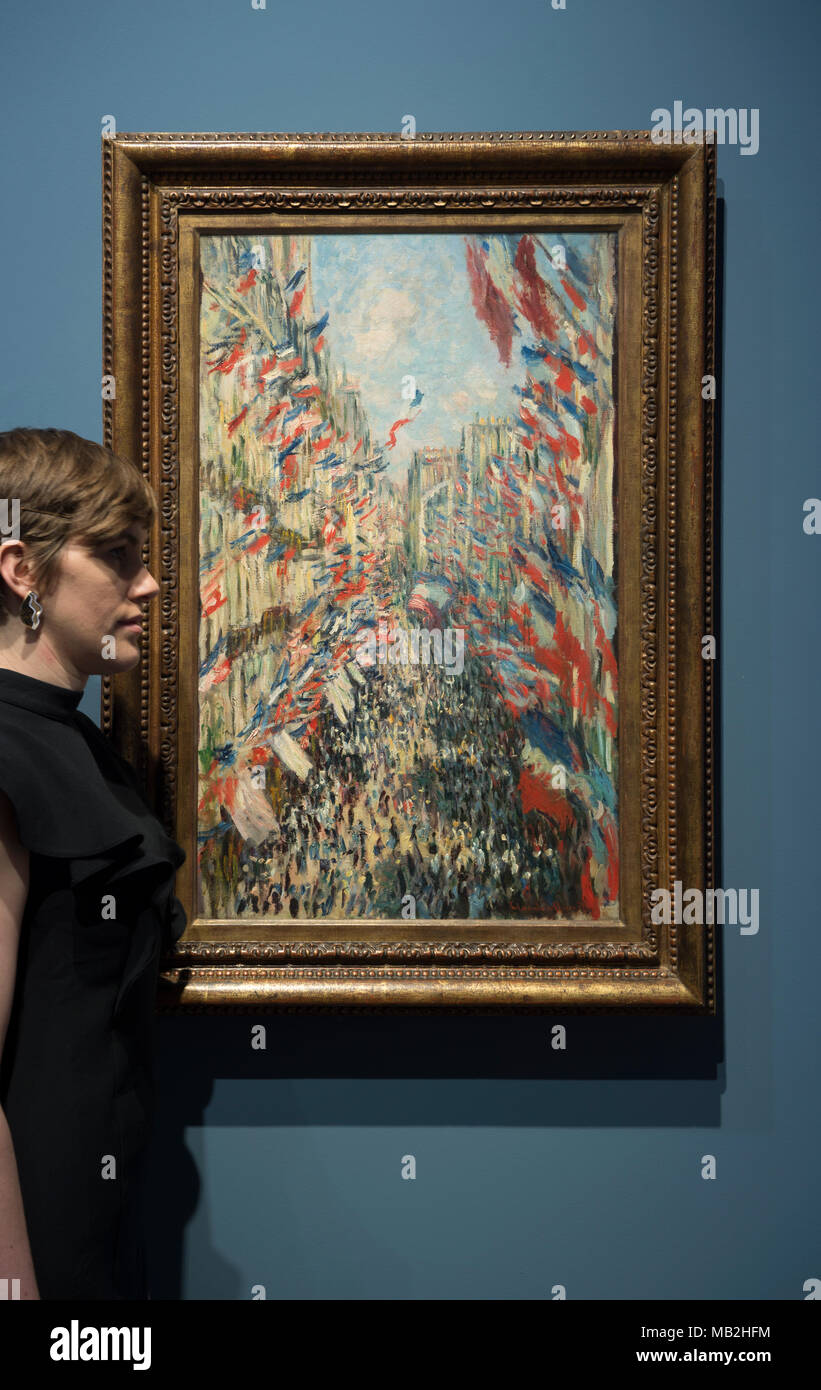 National Gallery, Londres, Royaume-Uni. 5 avril 2018. Le Credit Suisse : exposition Monet & Architecture, appuyez sur Afficher. Credit : Malcolm Park/Alamy. Banque D'Images