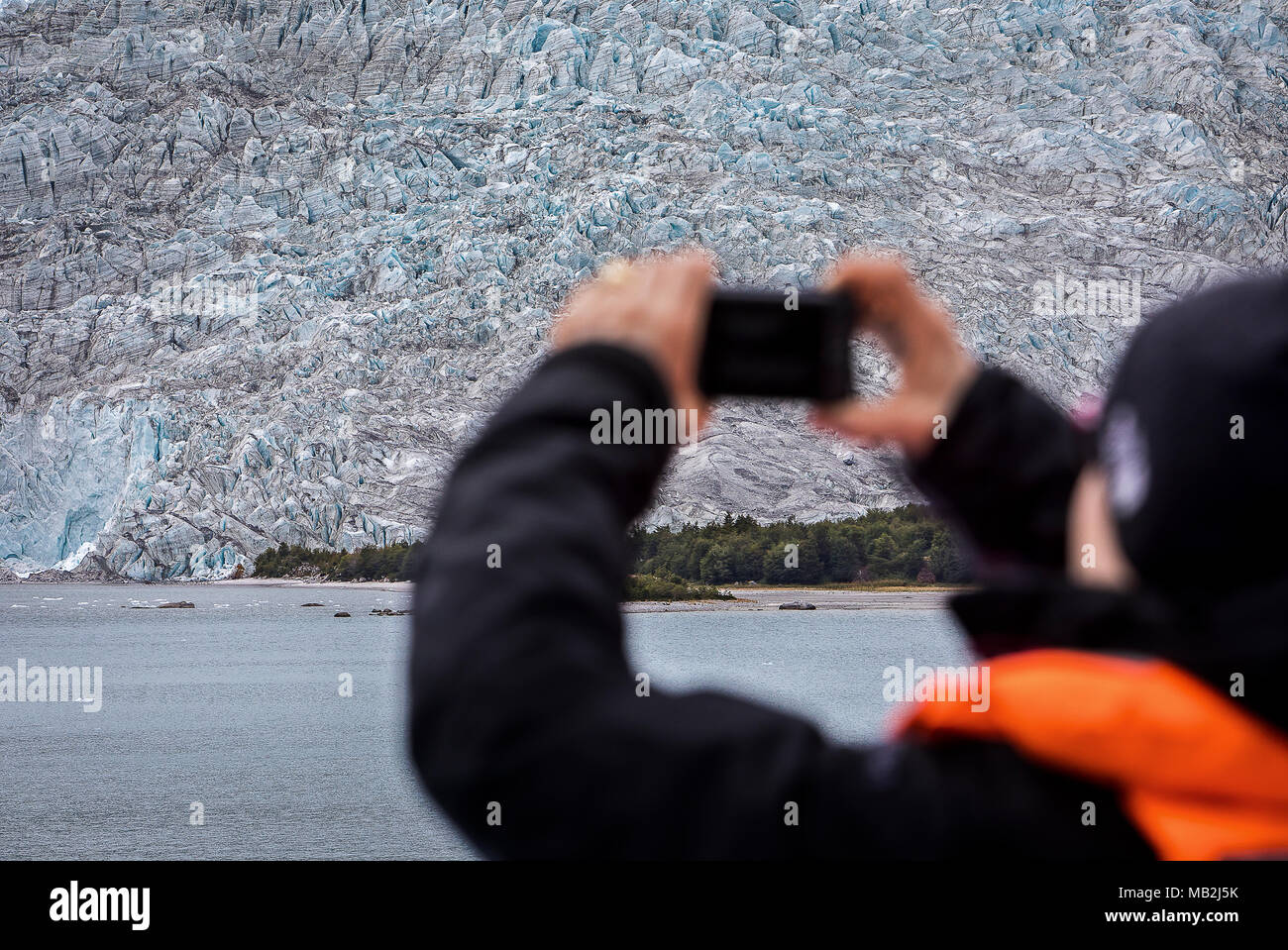 La prise de photo, tourisme Glacier Pia, à partir de navires de croisière Ventus, Pia bay, dans le canal de Beagle (nord-ouest), PN Alberto de Agostini, Tierra del Fueg Banque D'Images