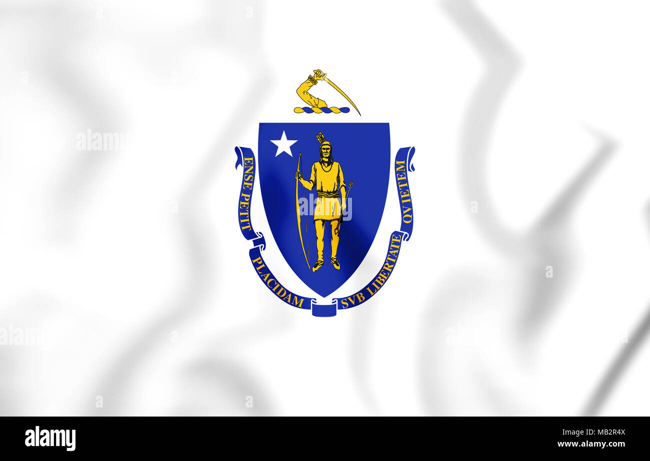 3D'un drapeau du Massachusetts, USA. 3D Illustration. Banque D'Images