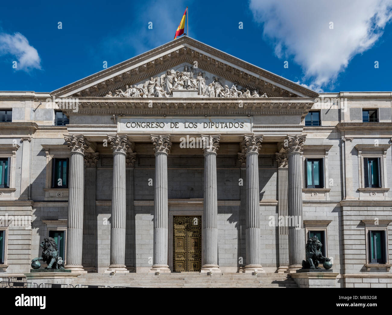 Congrès des Députés ou Congreso de los Diputados bâtiment, la chambre basse des Cortes Generales, la branche législative, l'Espagne, Communauté de Madrid Banque D'Images