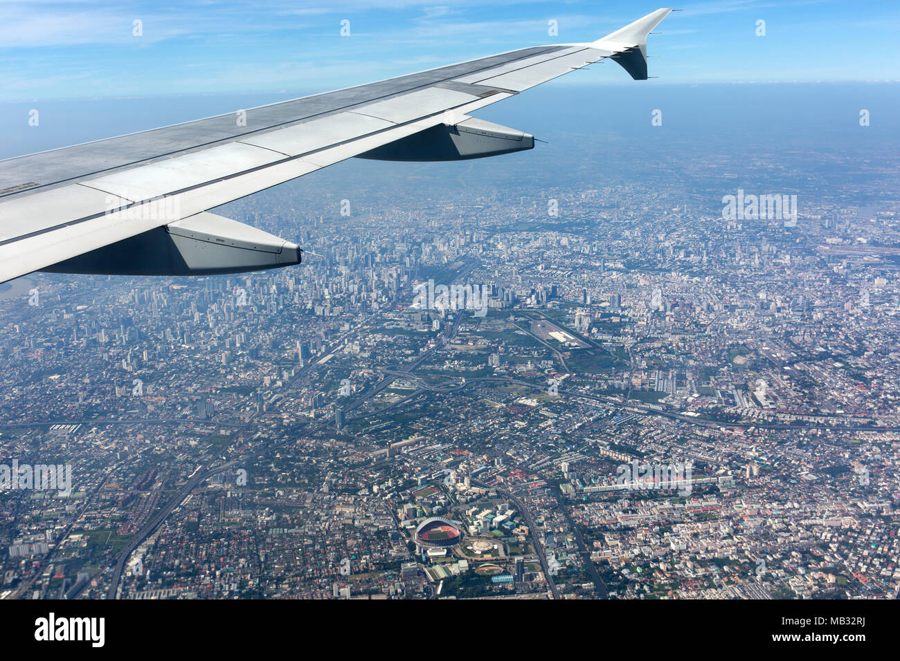 Vue depuis un avion à l'escadre le centre-ville, vue aérienne, Bangkok, Thaïlande Banque D'Images