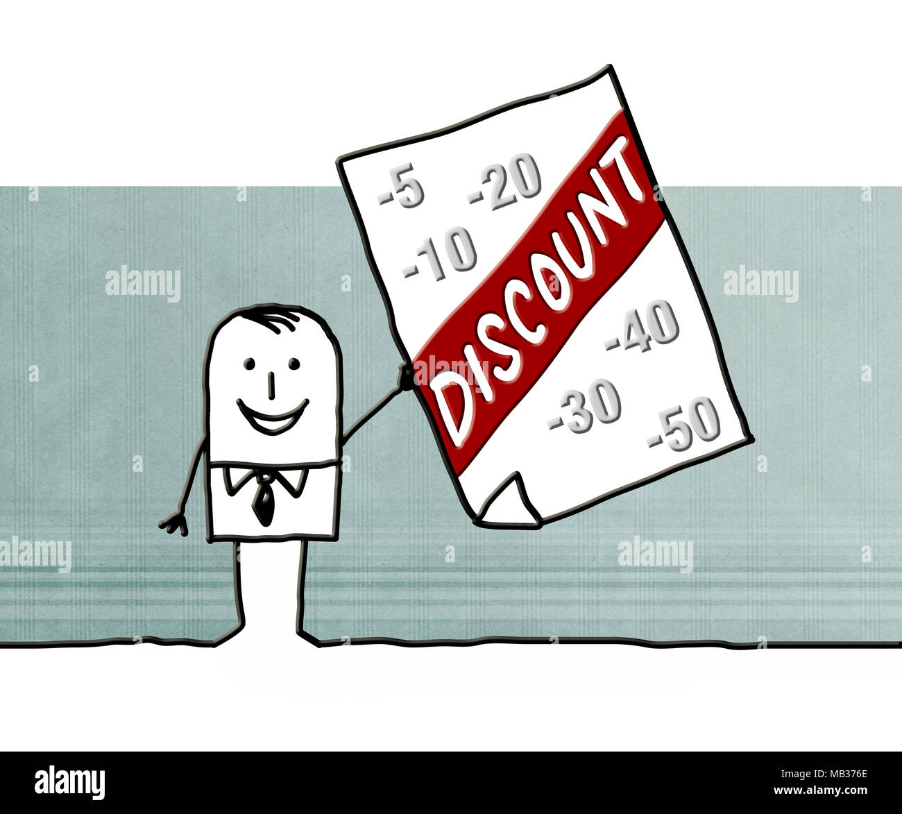 Cartoon businessman avec un rabais annoncer Banque D'Images