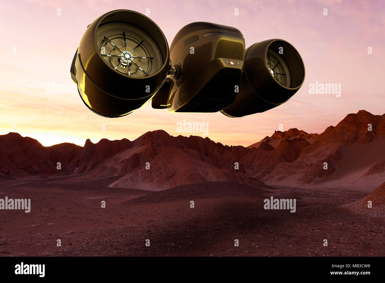 Le rendu 3D d'un espace cargo l'atterrissage sur Mars Banque D'Images