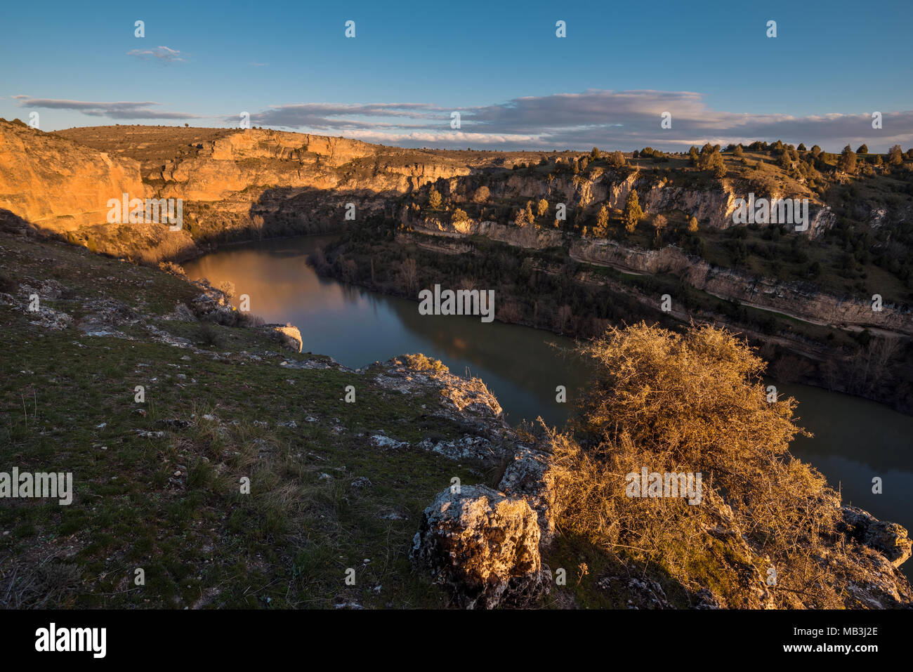 Hoces del Duraton parc naturel du canyon pendant la golden hour à Ségovie, Espagne. Banque D'Images