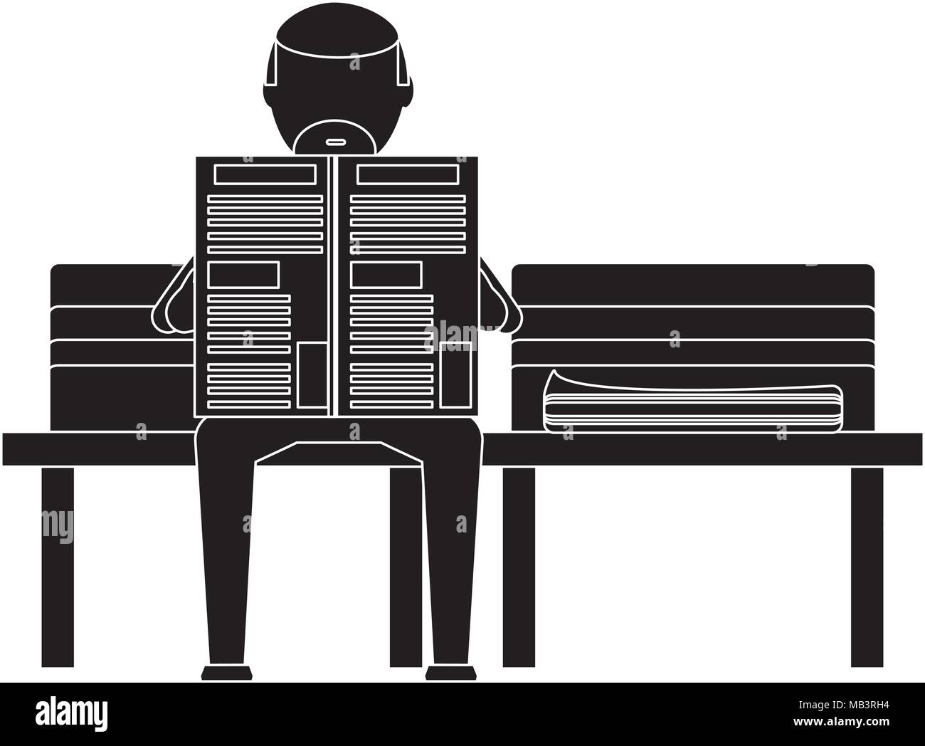 Vieil homme assis lisant un journal sur un banc sur fond blanc, vector illustration Illustration de Vecteur