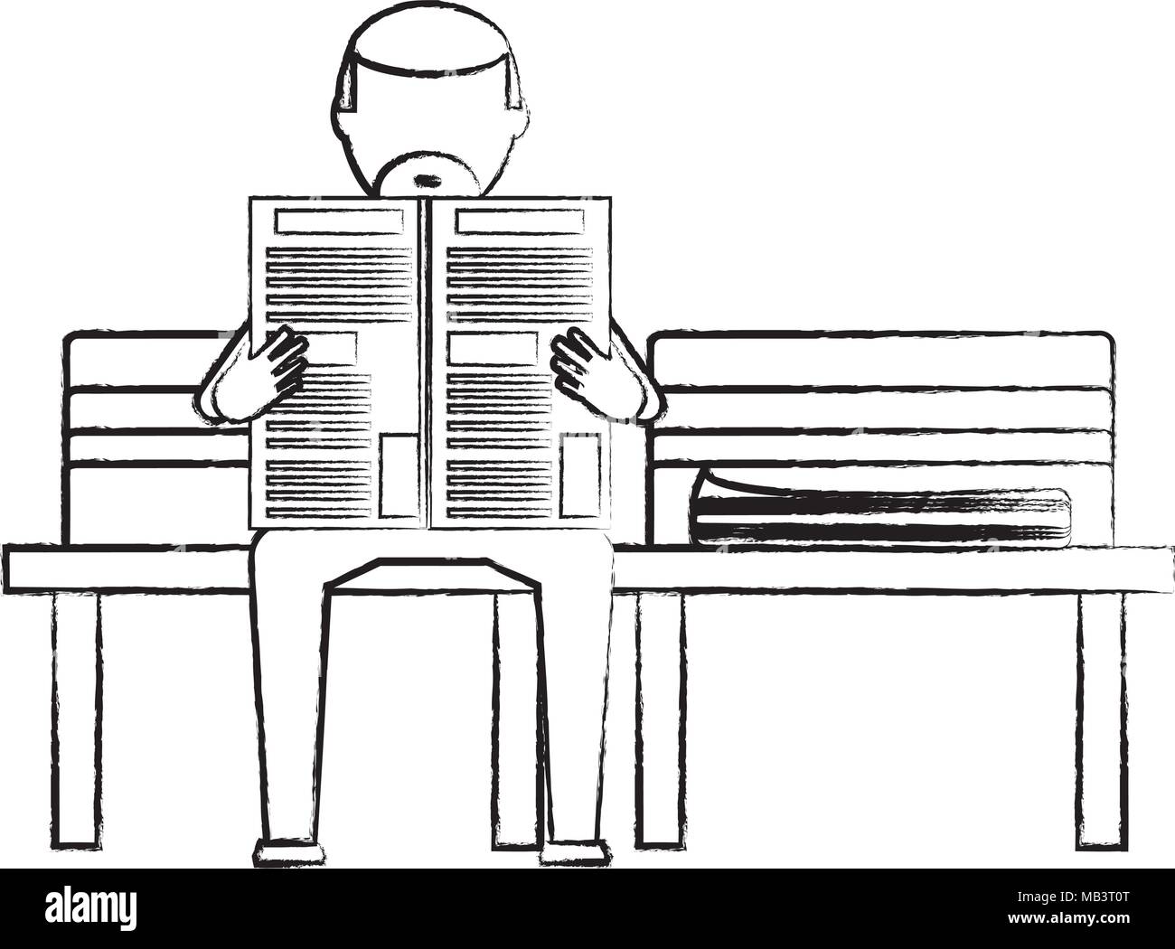 Croquis du vieil homme assis lisant un journal sur un banc sur fond blanc, vector illustration Illustration de Vecteur