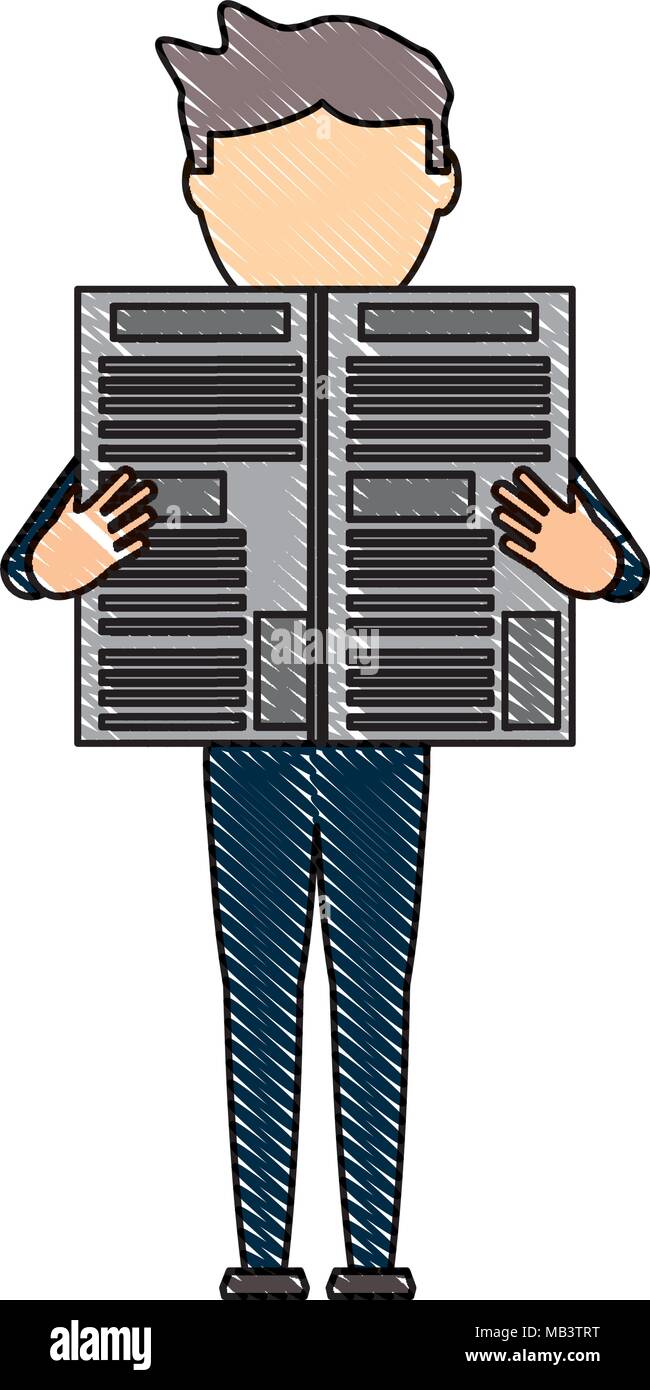 Avatar homme debout et lire un journal sur fond blanc, vector illustration Illustration de Vecteur