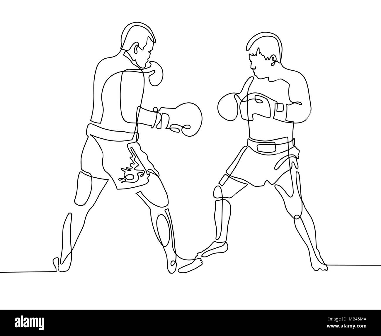 Dessin d'une ligne continue deux boxeurs sur le ring Illustration de Vecteur