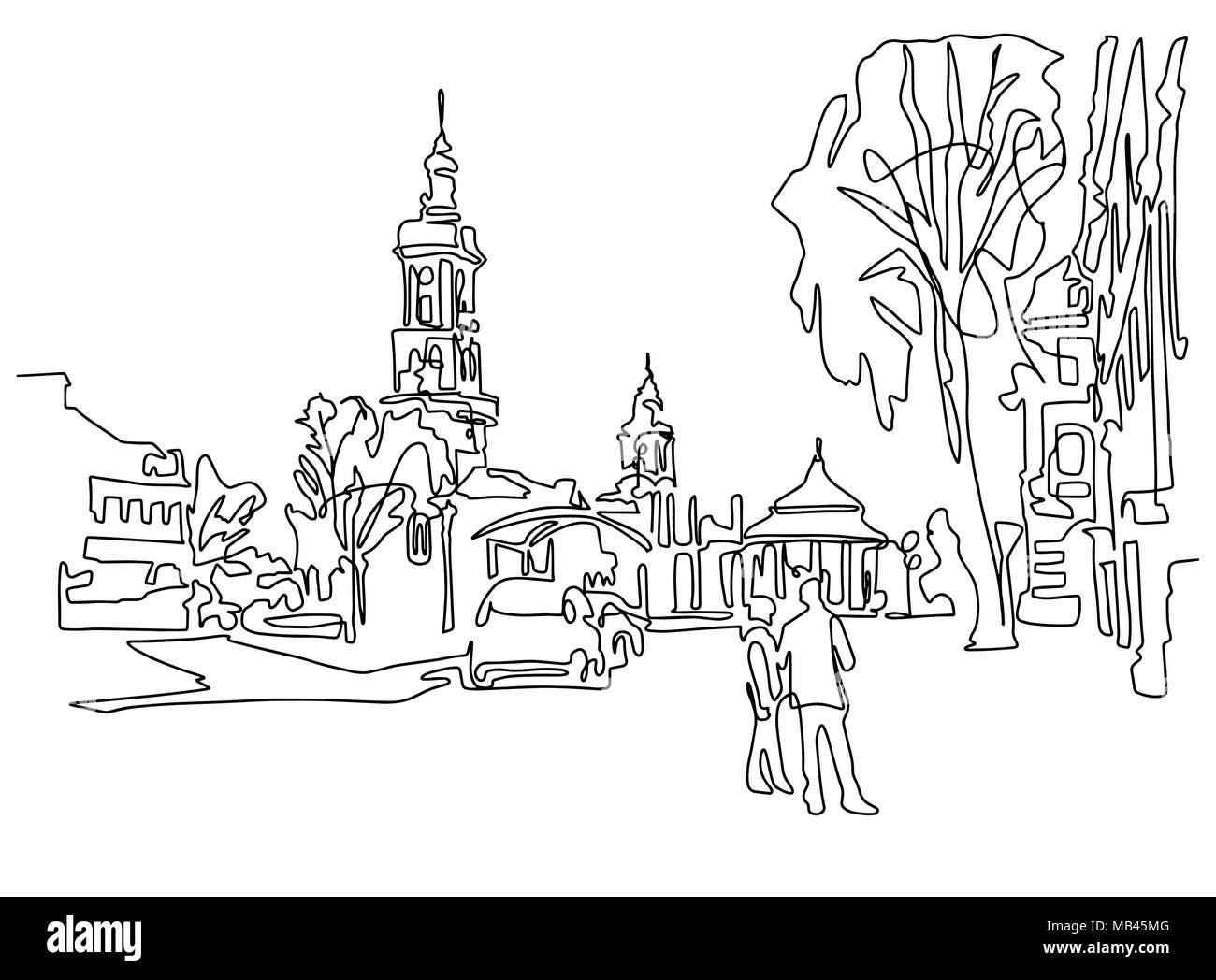 Une ligne continue de ville historique Kamenets-Podolsky dessin Illustration de Vecteur