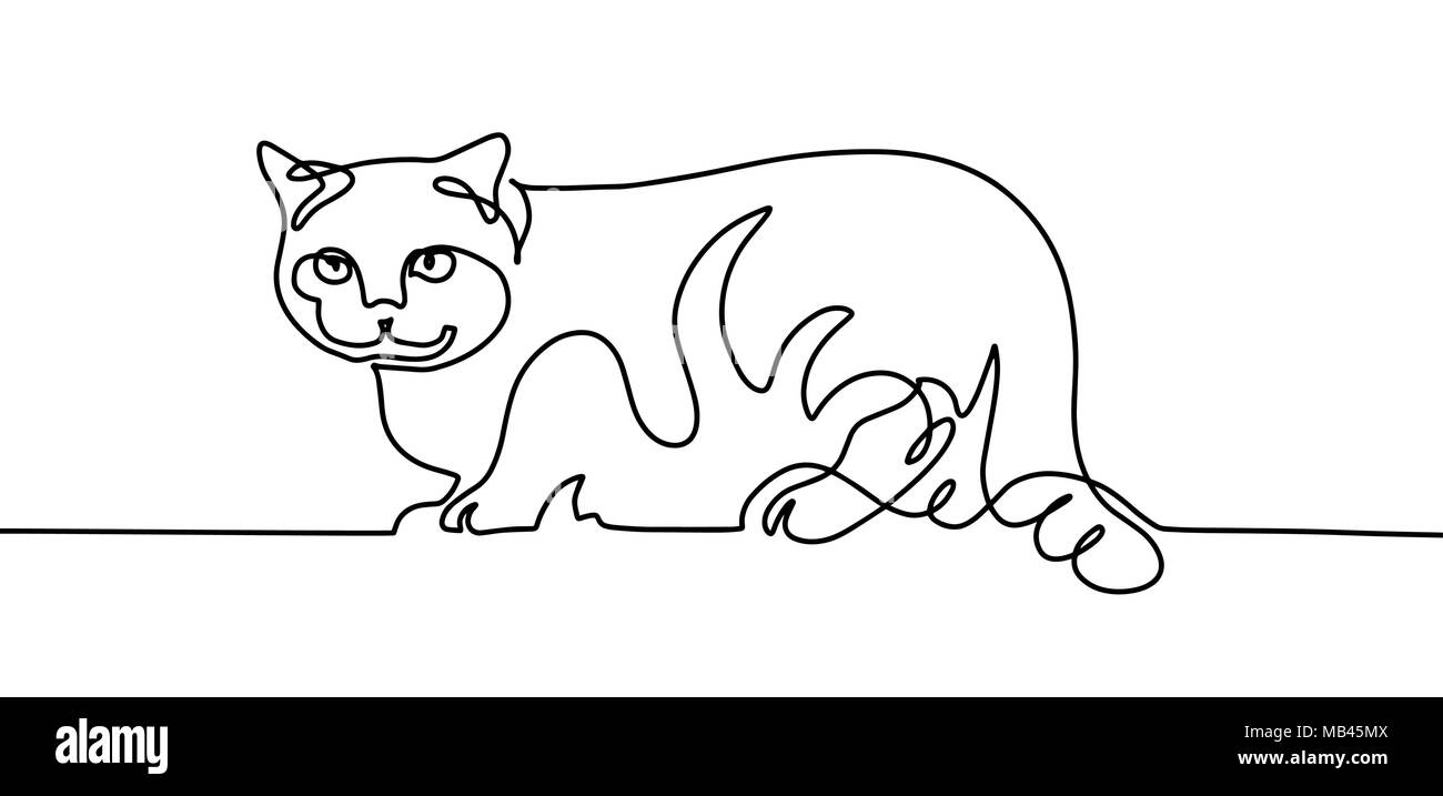 Une ligne continue de dessin le chat est assis sur le mur Illustration de Vecteur