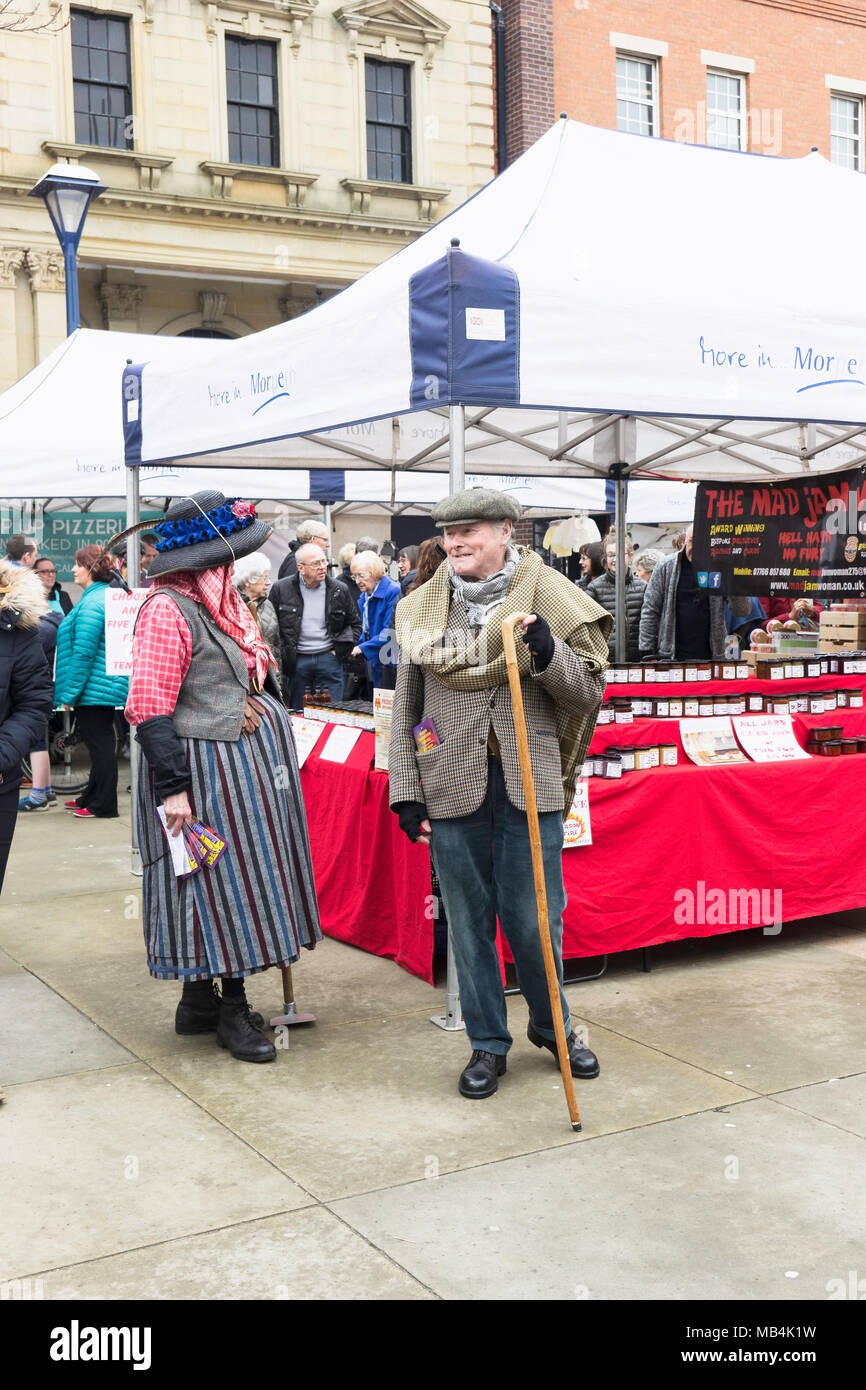 Le 51e Rassemblement de Northumbrie à Morpeth, Northumberland, au Royaume-Uni en avril 2018. Produits locaux à vendre à cale. Banque D'Images