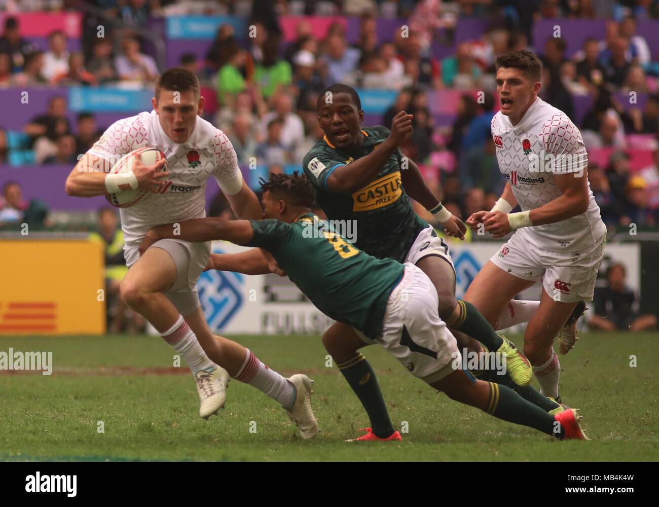 Hong Kong, Chine. Apr 7, 2018. L'Afrique du Sud a gagné l'Angleterre par 33 : 15 dans le match à Hong Kong Sevens Rugby 2018. Apr 7, 2018 Hong Kong.ZUMA/Liau Chung Ren : Crédit Liau Chung Ren/ZUMA/Alamy Fil Live News Banque D'Images