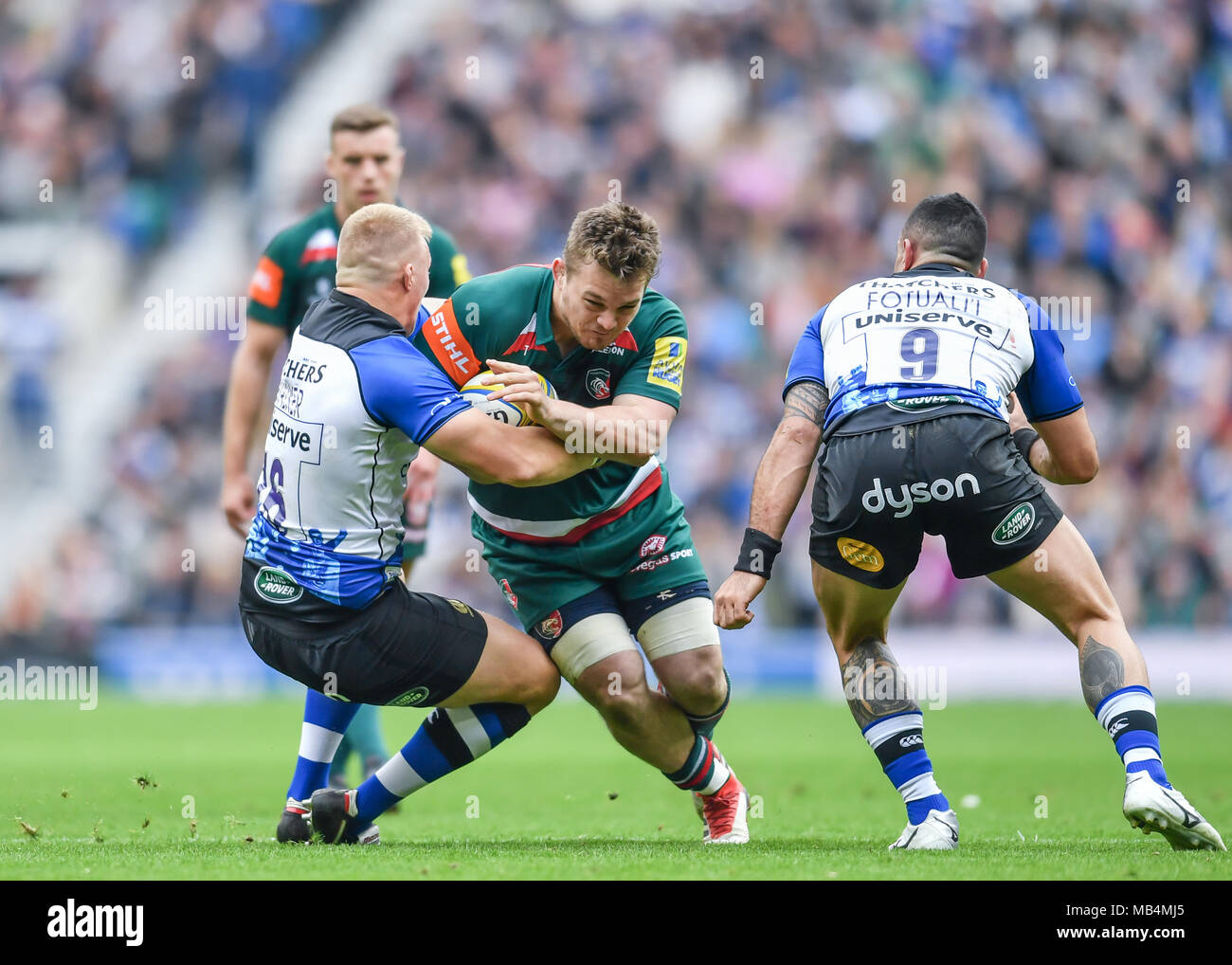 Londres, Angleterre. 7 avril 2018. Lors d'Aviva Premiership match entre Bath et Leicester Tigers au stade de Twickenham le Samedi, 07 avril 2018. Londres, Angleterre. Credit : Crédit : Wu G Taka Taka Wu/Alamy Live News Banque D'Images
