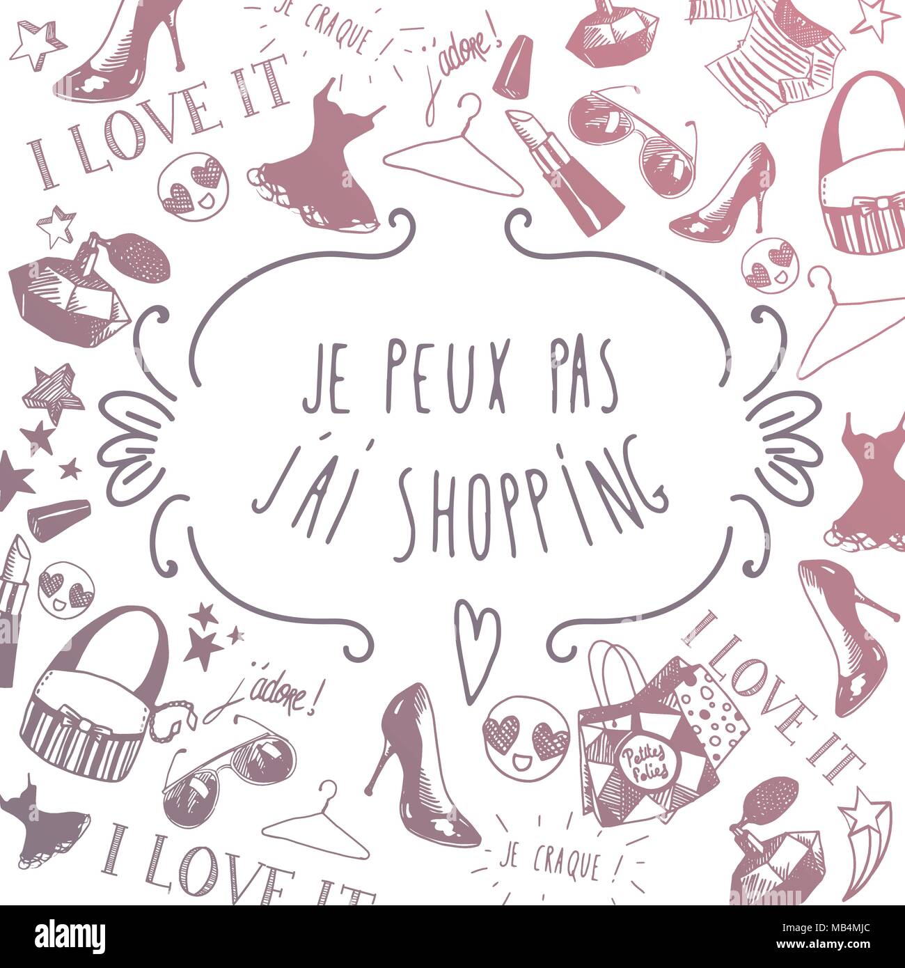 Je ne peux pas Français J'ai l'arrière-plan pour faire du shopping Illustration de Vecteur