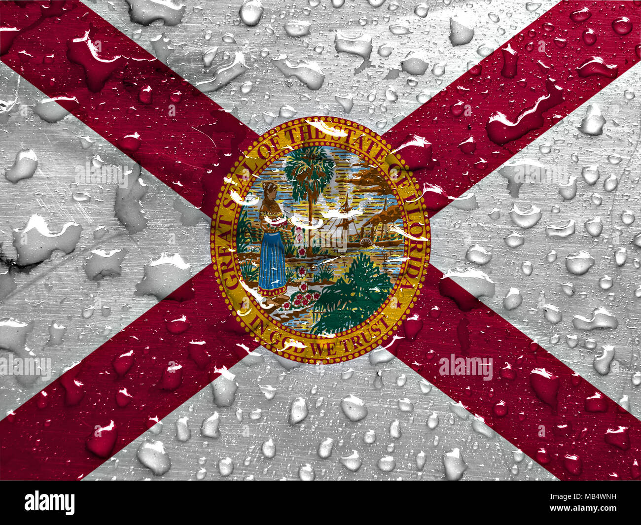 Drapeau de la Floride avec gouttes de pluie Banque D'Images