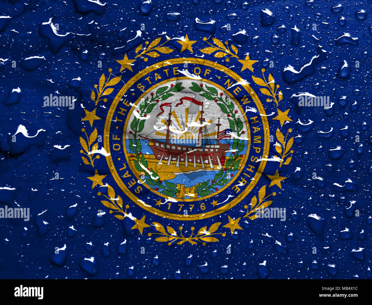 Drapeau de New Hampshire avec gouttes de pluie Banque D'Images