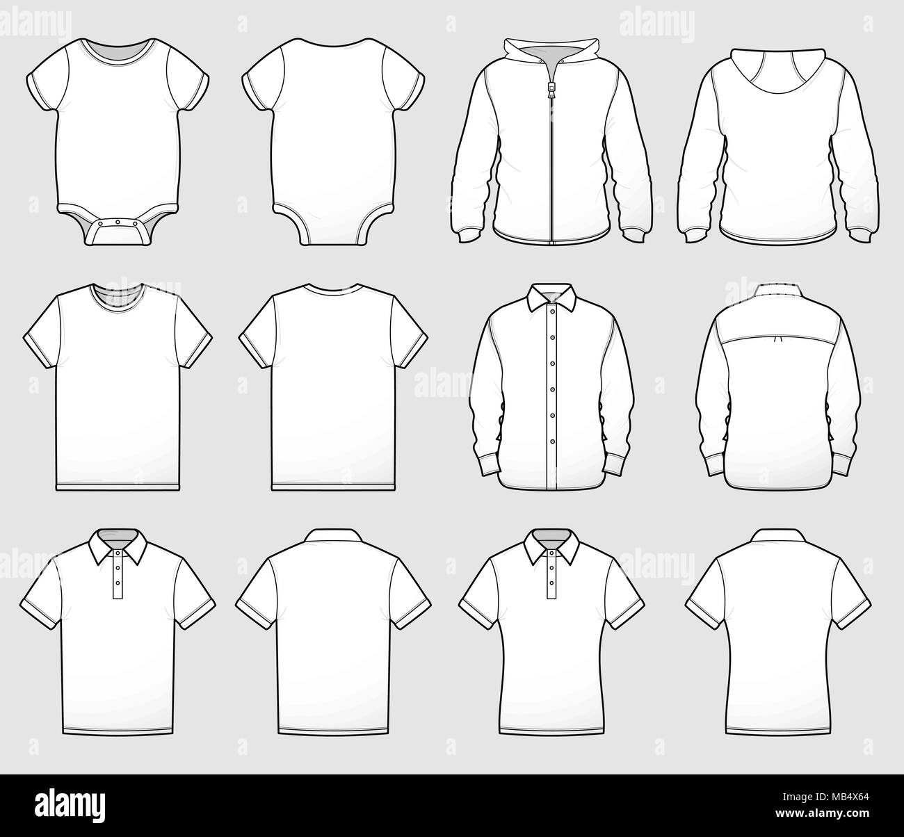 Une collection de Tops shirt illustré avant et arrière pour se moquer des plans ou de la représentation de tailles et de styles. Illustration de Vecteur