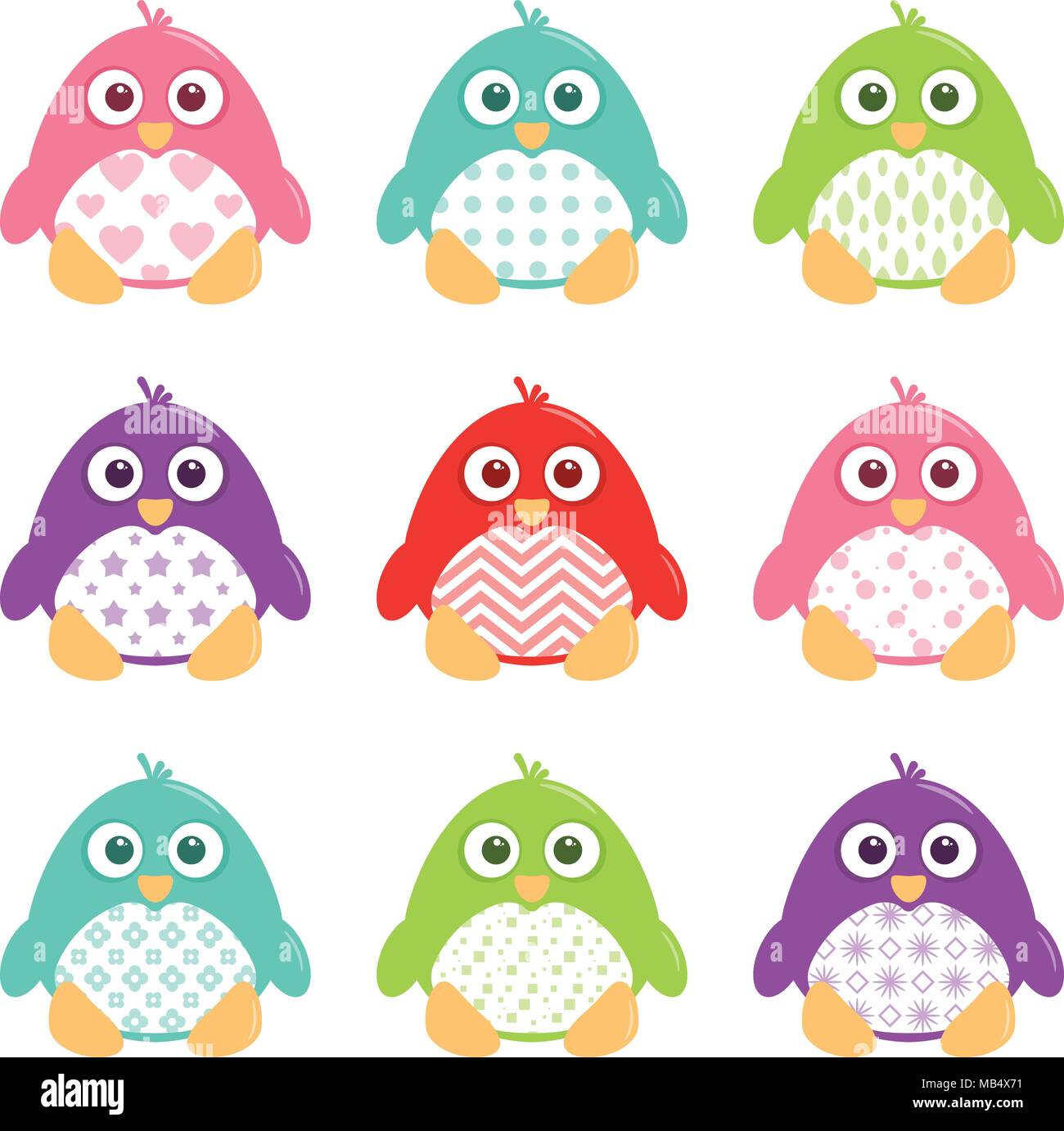 Une collection de neuf professionnels, fat, cartoon, vecteur des pingouins. Ces adorables petits gars peut être utilisé pour une variété de projets. Le fichier est facilement modifiable, Illustration de Vecteur