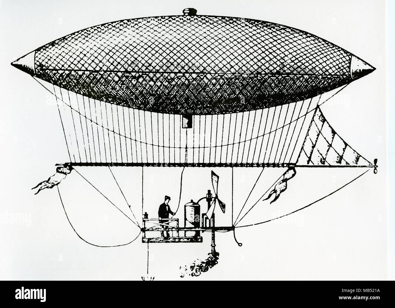 Vapeur orientable zeppelin construit par Henri Giffard, 1852 à Paris, premier vol passager dans le monde Banque D'Images