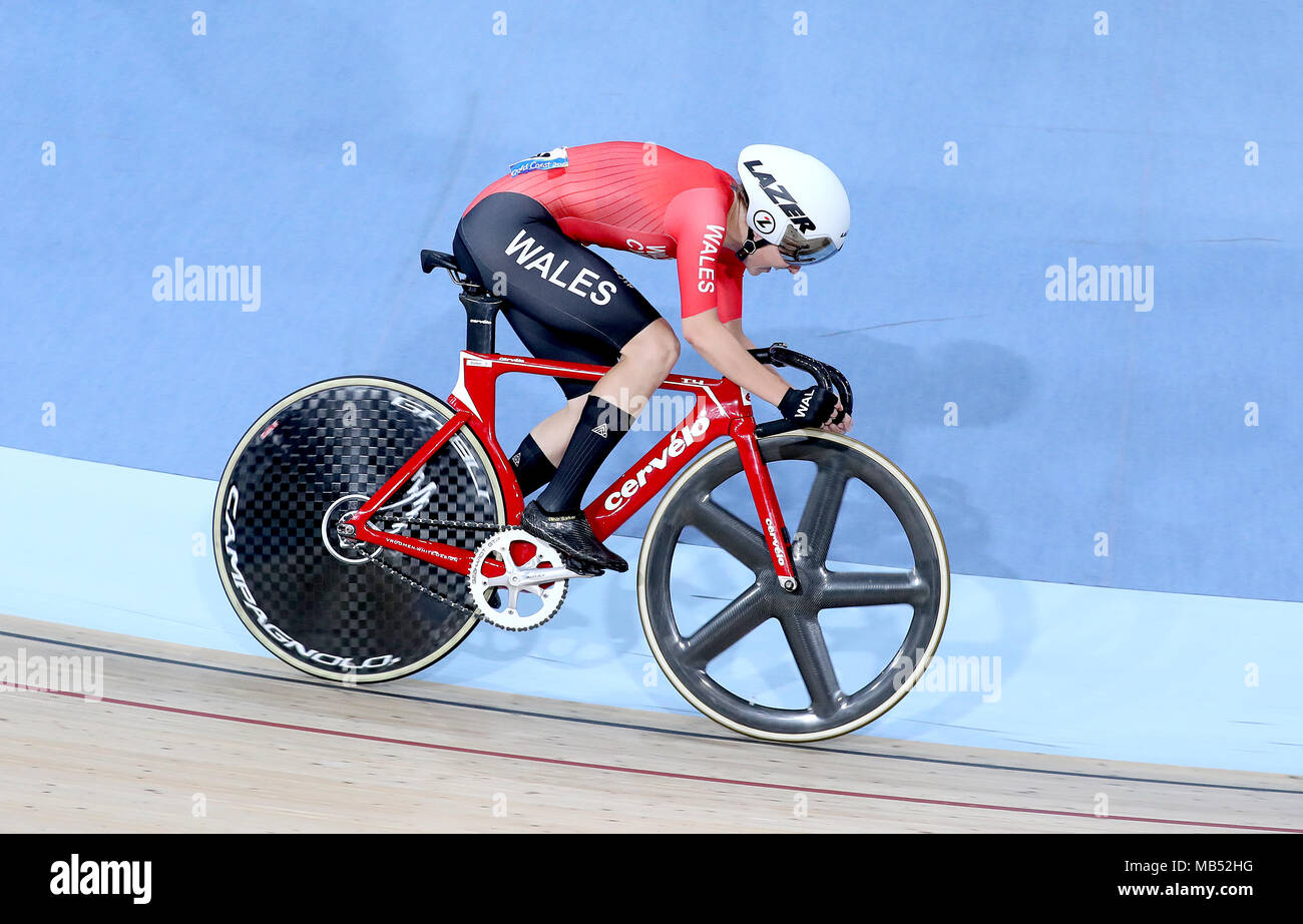 Pays de Galles' Elinor Barker pendant le 25km Course aux points finale au vélodrome Meares Anna au cours de la troisième journée de la 2018 Jeux du Commonwealth à la Gold Coast, Australie. Banque D'Images