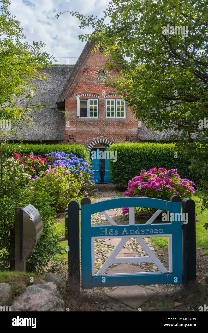 Maison Frison traditionnel avec un toit de chaume, Keitum, Mer du Nord île de Sylt, Schleswig-Holstein, Allemagne du Nord, en Europe Banque D'Images