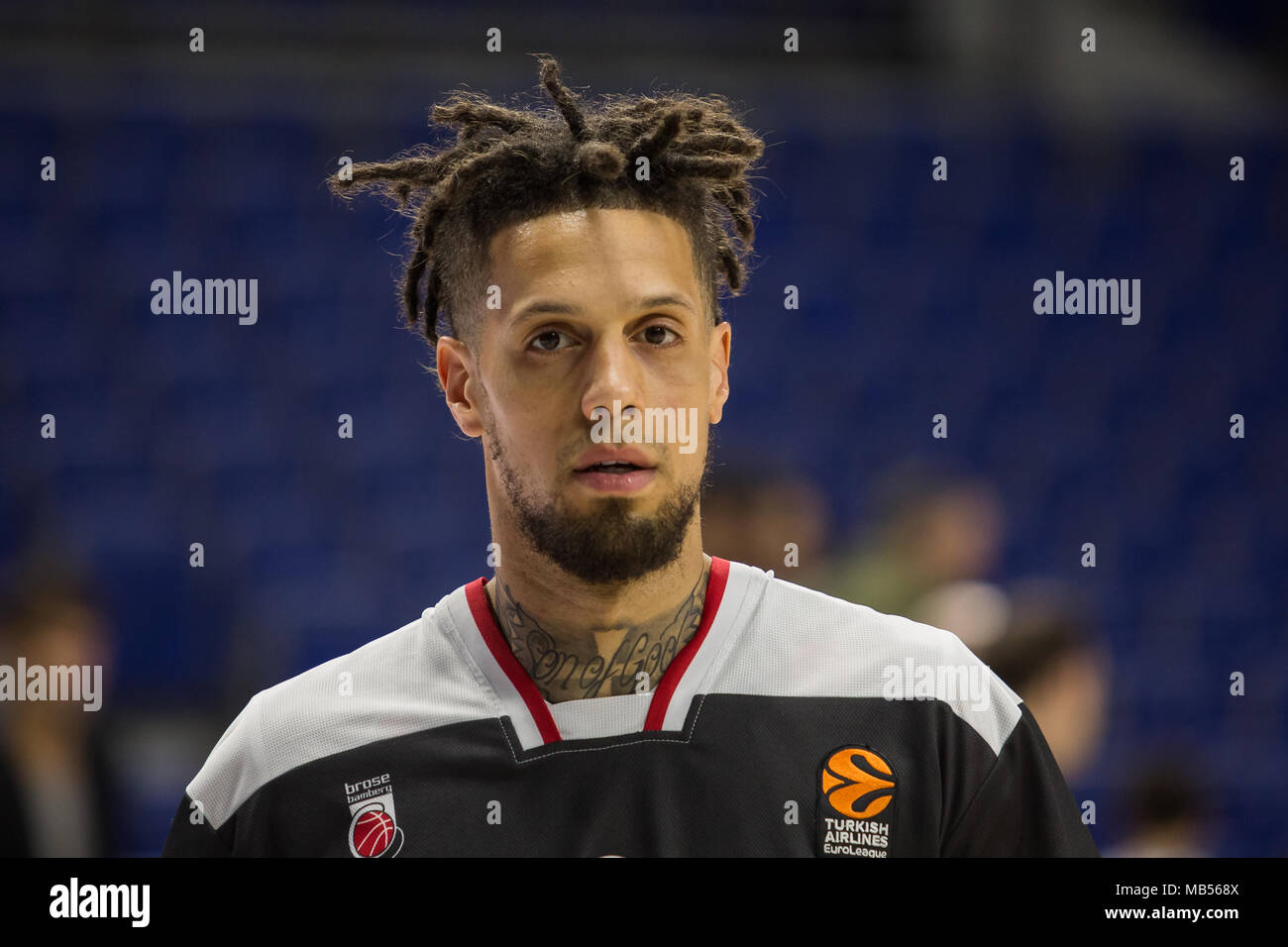 Madrid, Espagne. 06 avr, 2018. Daniel Hackett lors de Real Madrid victoire sur Brose Bamberg (106 - 86) dans la région de Turkish Airlines Euroleague match de saison régulière (ronde 30) célébrée à Wizink au centre de Madrid (Espagne). Le 08 avril 2018. Credit : Juan Carlos García Mate/Pacific Press/Alamy Live News Banque D'Images