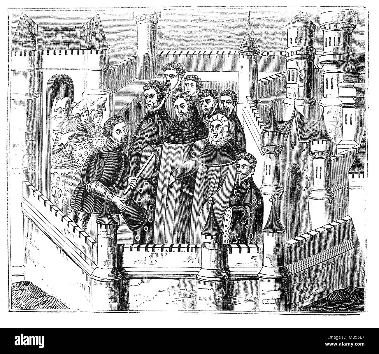 Une réunion sur le 29 septembre 1399, entre Richard II (1367 - 1400) et Henry Bolingbroke qui deviendra plus tard Henry IV (1367 - 1413), qui a eu lieu à la Tour de Londres, un jour avant la session du Parlement européen dans lequel Richard a donné sa couronne volontiers et ratifié sa déposition en invoquant comme raison de sa propre indignité comme un monarque. Banque D'Images