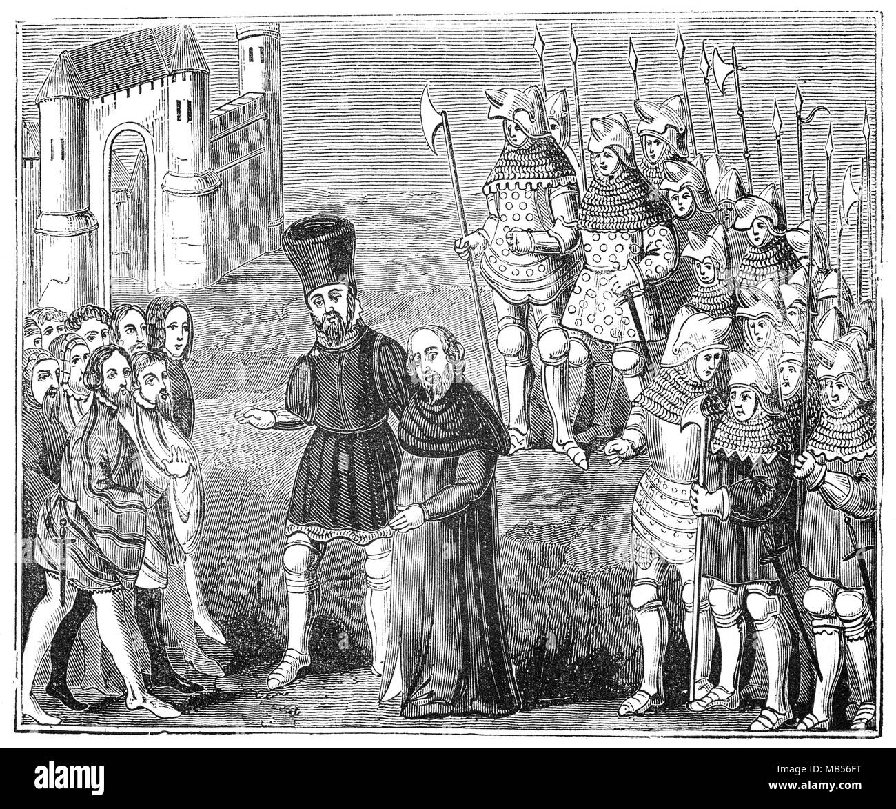 Richard II (1367 - 1400) et Henry Bolingbroke qui deviendra plus tard Henry IV (1367 - 1413), arrivée à Londres en 1399 avant la session parlementaire de Richard qui a renoncé à sa couronne de bon gré et ratifié sa déposition en invoquant comme raison de sa propre indignité comme un monarque. Banque D'Images