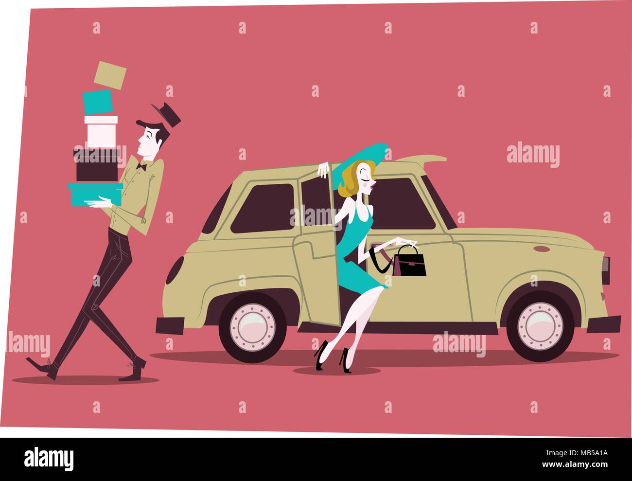 Shopping girl avec taxi - illustration Illustration de Vecteur