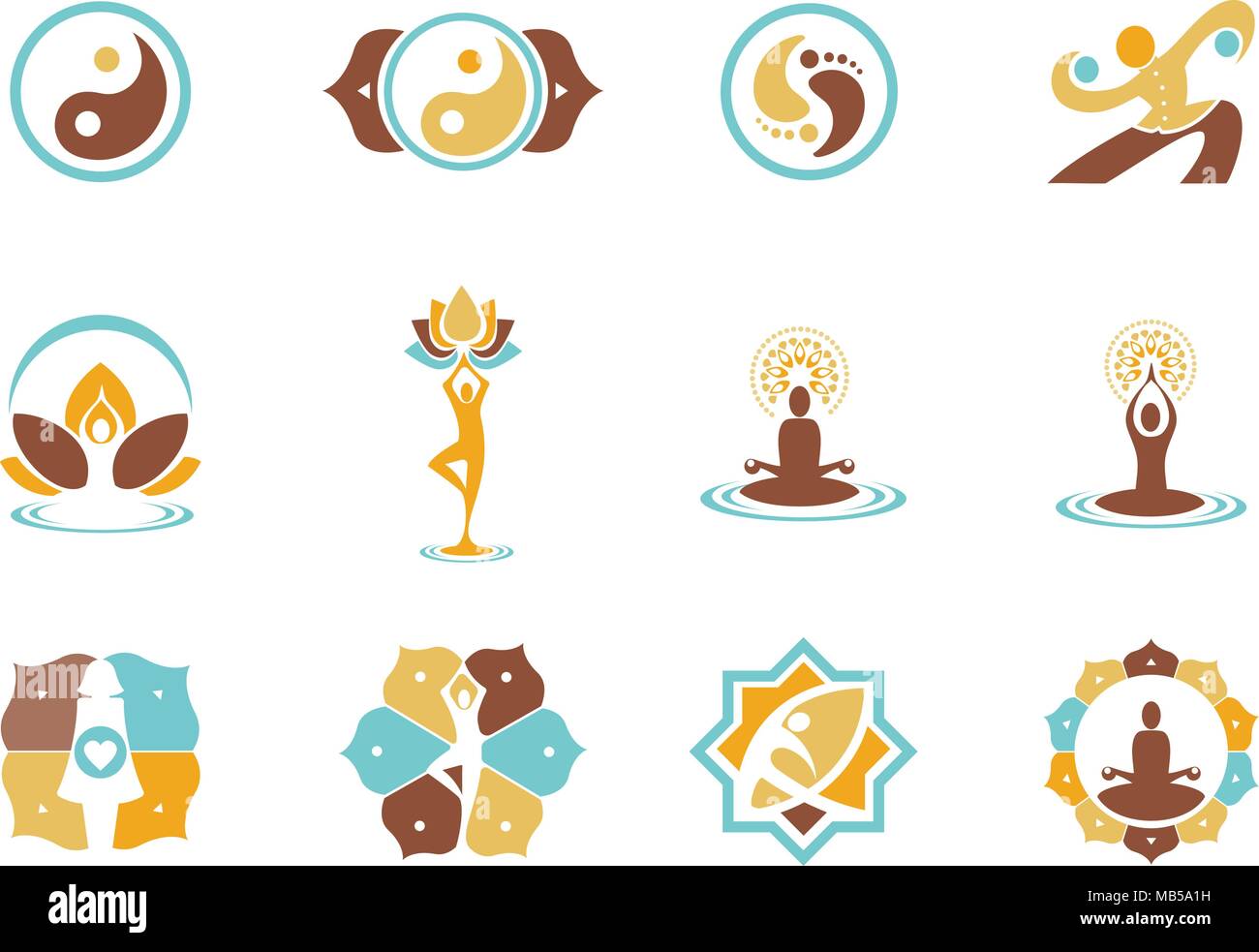 Bien-être Yoga icons set Illustration de Vecteur