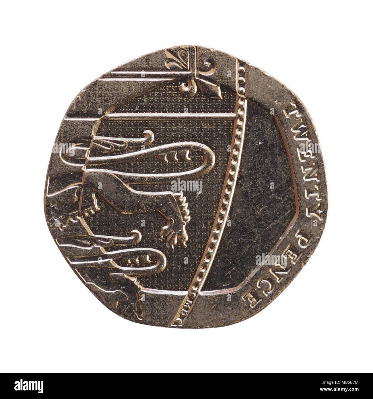20 pence coin argent (GBP), service de l'United Kingdom isolated over white background Banque D'Images