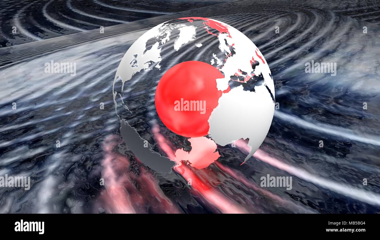 Terre rouge avec core en ondes de tempête - le rendu 3D Banque D'Images