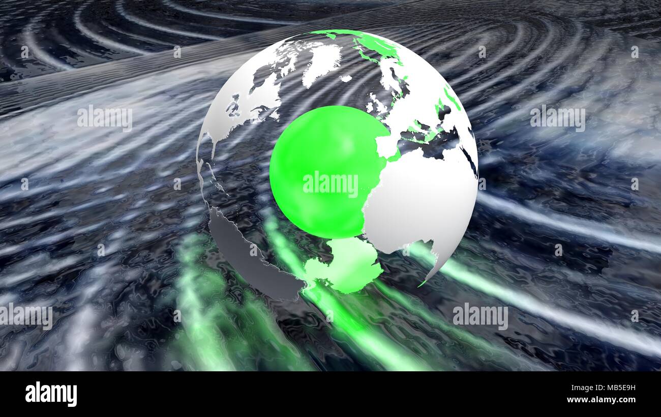 Terre avec green core en ondes de tempête - le rendu 3D Banque D'Images