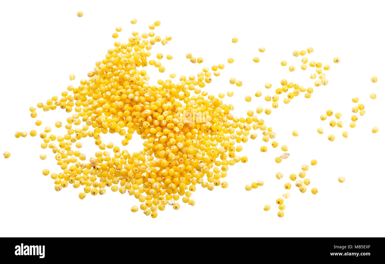 Heap de mil isolé sur fond blanc. Vue d'en haut Banque D'Images
