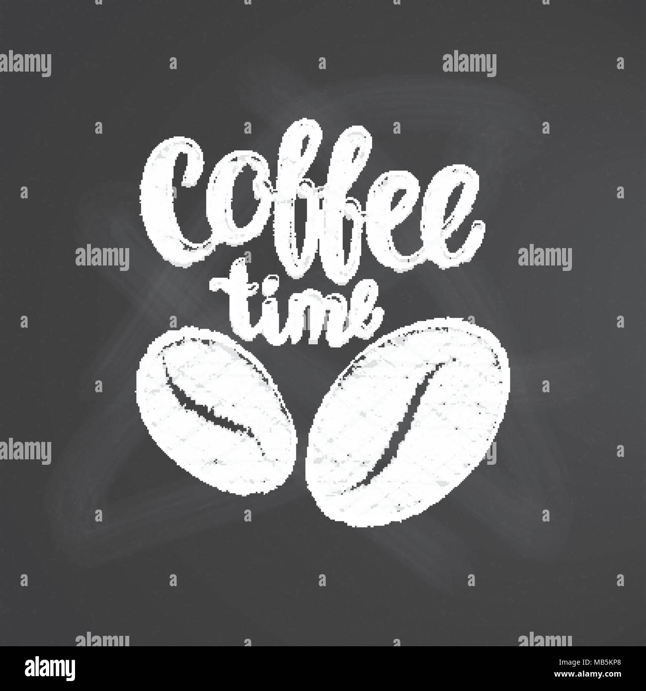 Lettrage texturé craie temps Café avec des grains de café et le tableau noir. Citation manuscrite pour boire des boissons et café menu ou thème, poster, t-shir Illustration de Vecteur