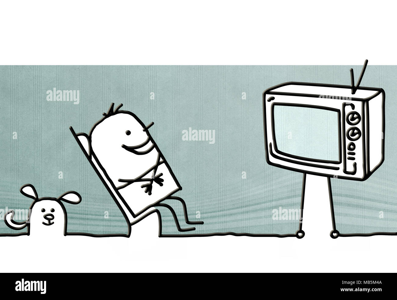 Lhomme Dessin Animé Regarder La Tv Avec Son Chien Banque D