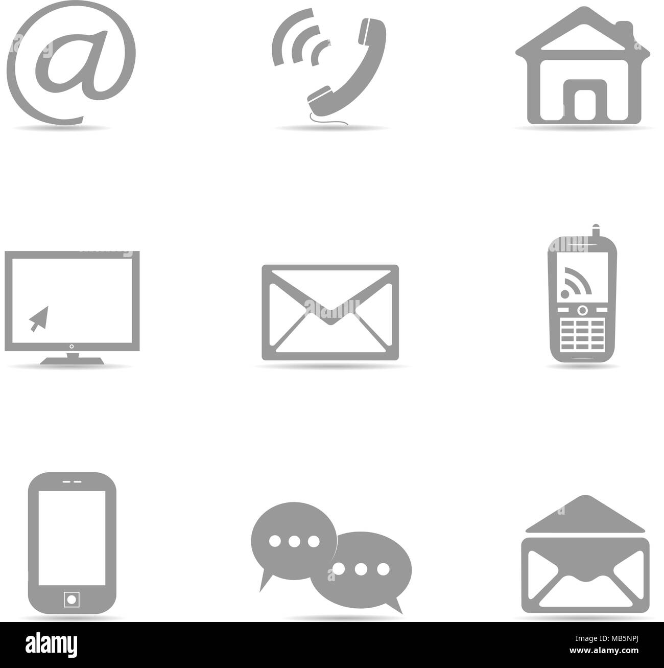 Jeu de boutons de contact, e-mail et d'icônes pour site web. Illustration de Vecteur