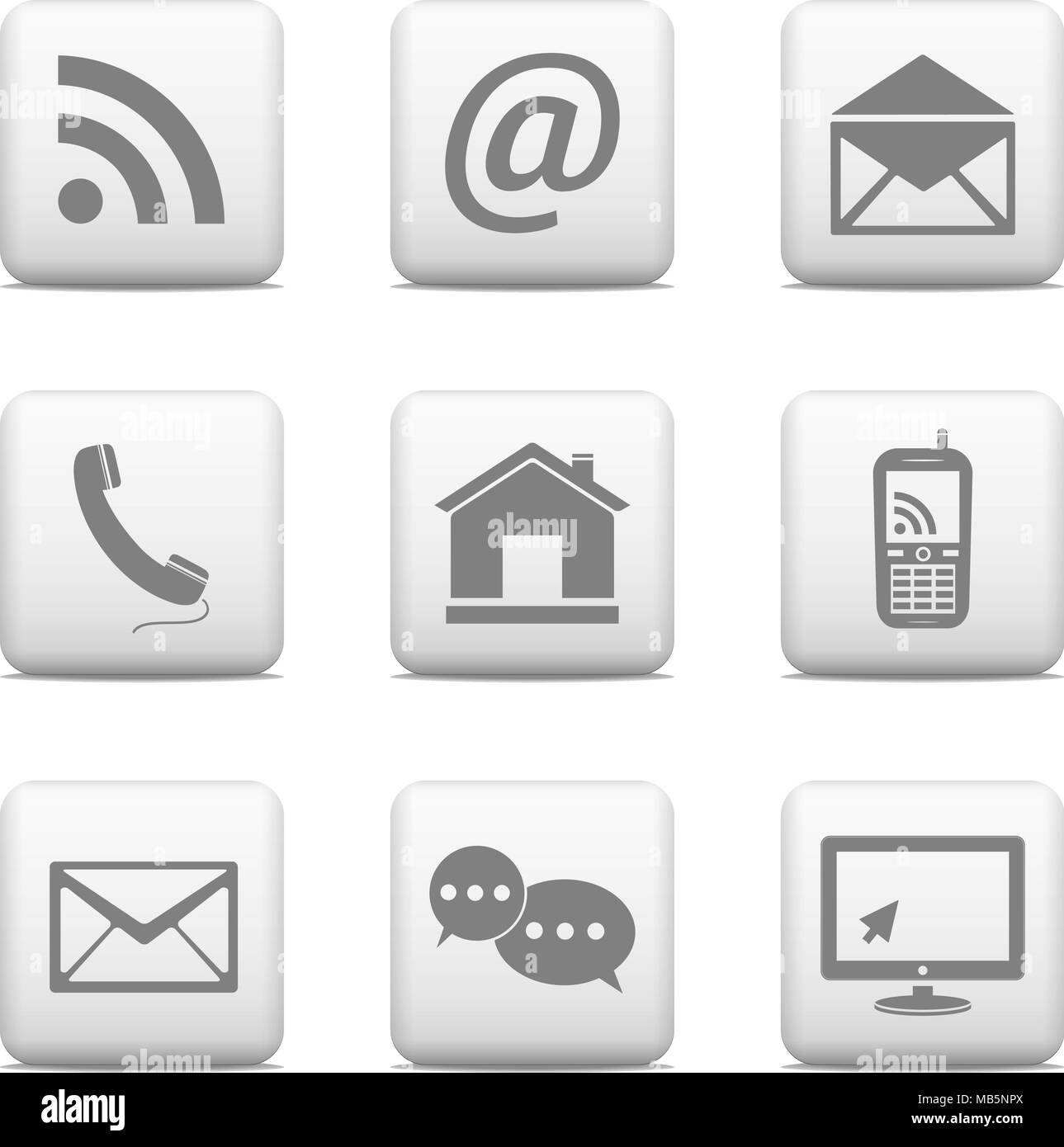 Jeu de boutons de contact, e-mail et d'icônes pour site web. Vector Illustration de Vecteur