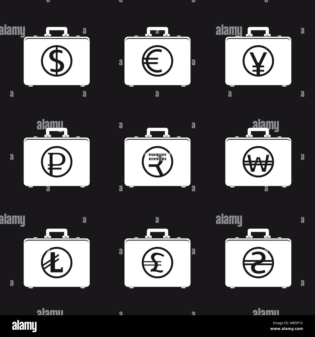 Ensemble de symboles de devises avec des sacs d'argent Illustration de Vecteur