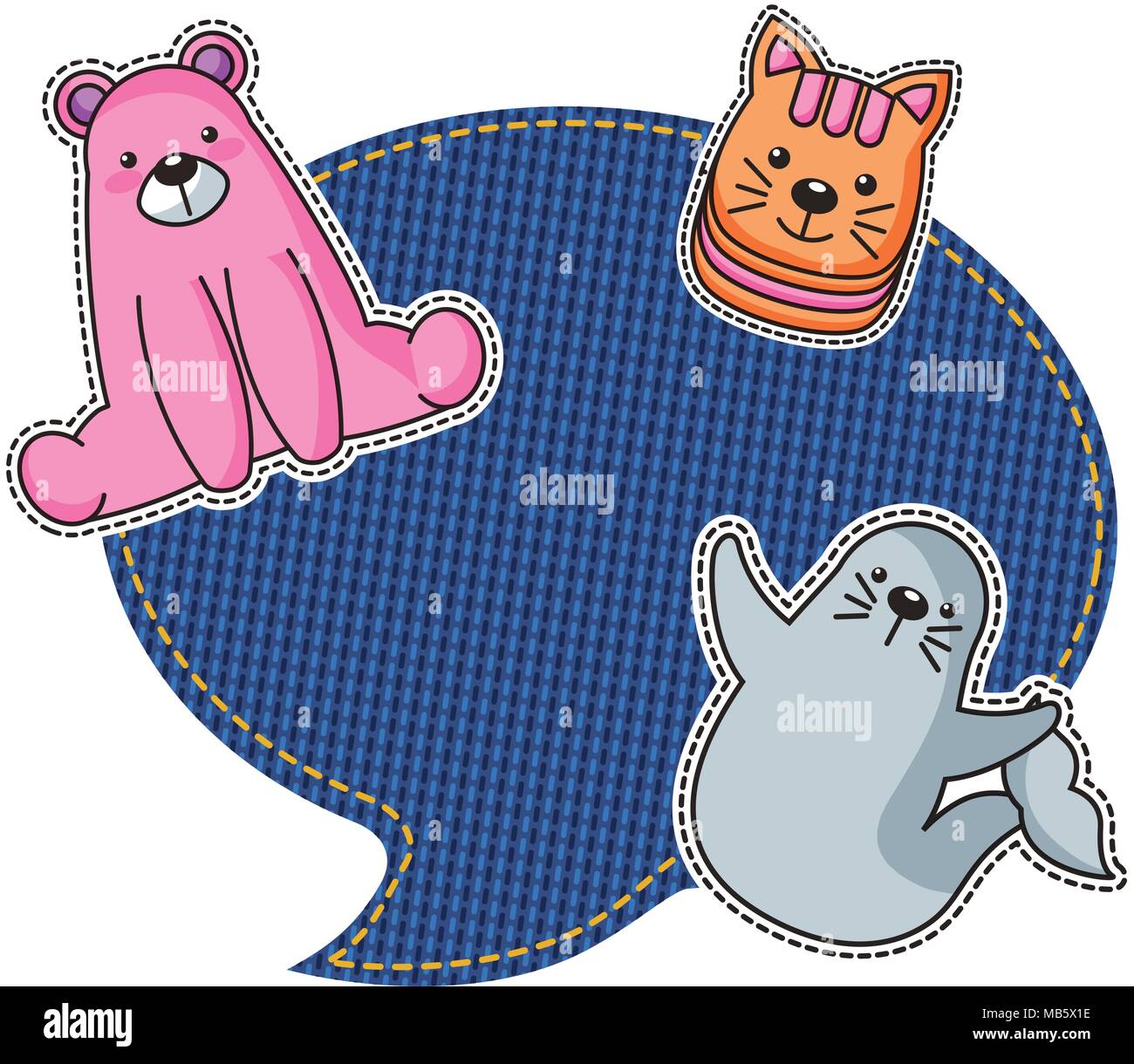 Jean patch avec bulle et les animaux Illustration de Vecteur