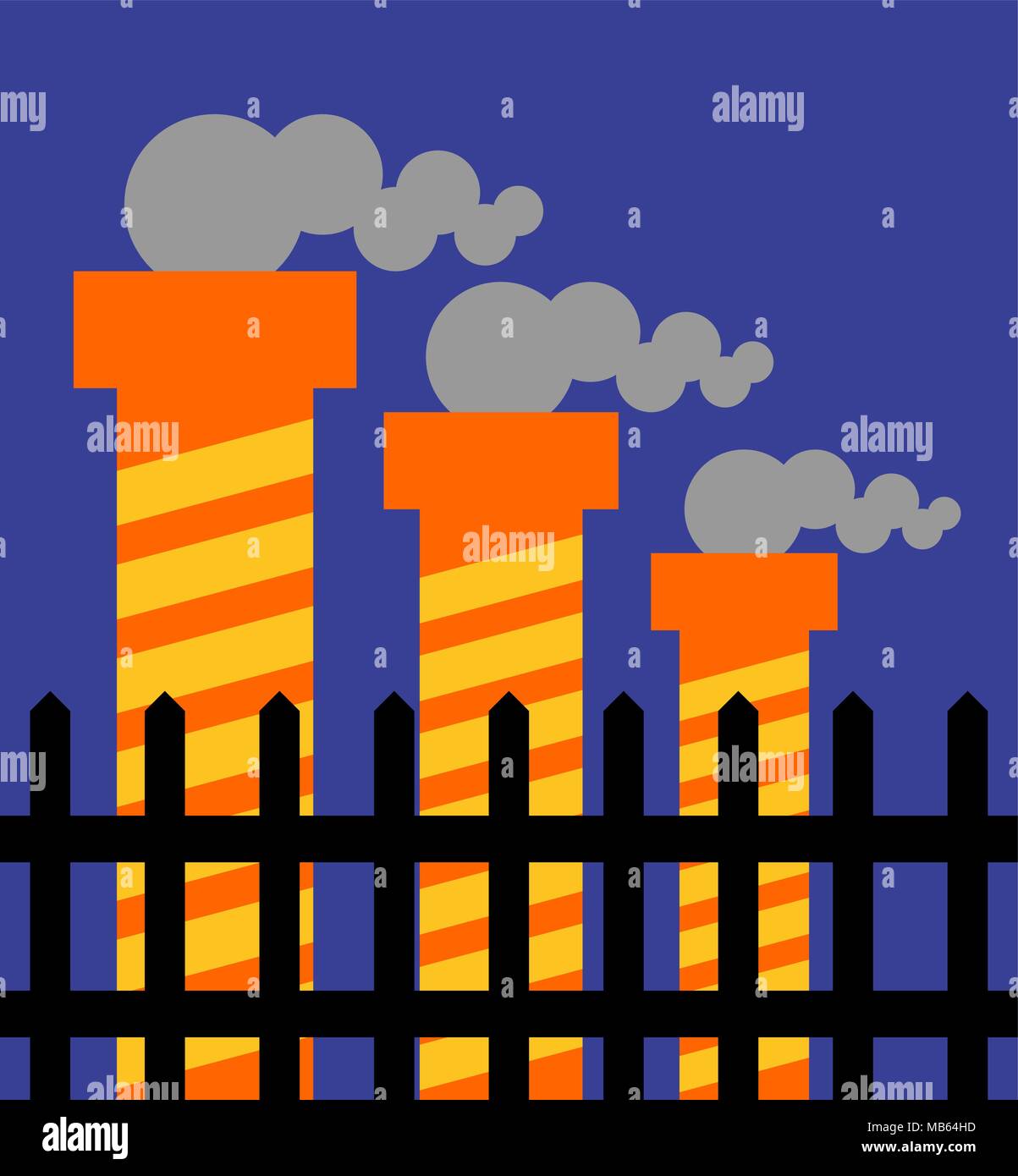 Usine de tuyaux et de fumée. Clôture de l'usine. Vector illustration Illustration de Vecteur