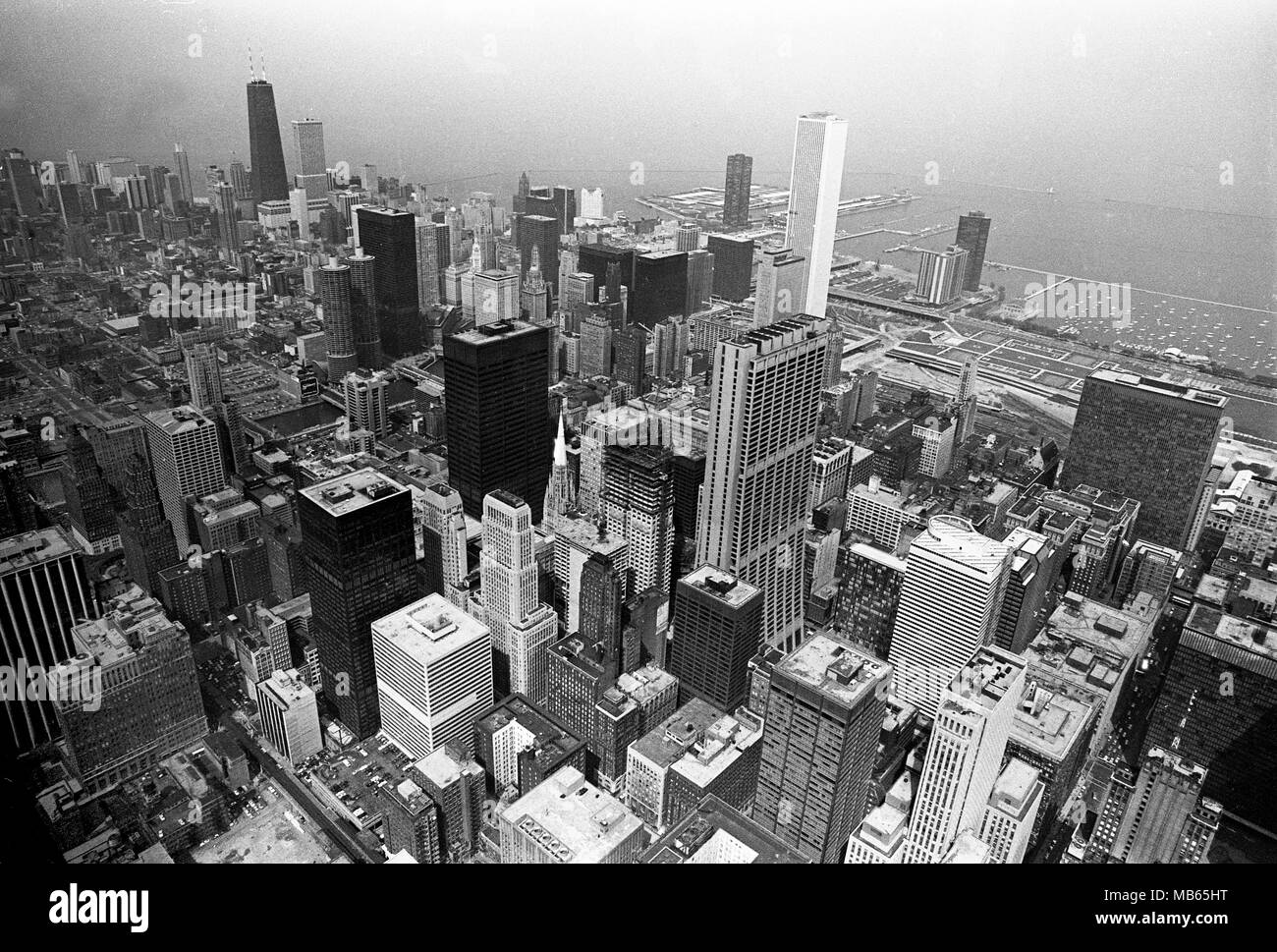 Vue aérienne du centre-ville de Chicago, USA, 1980 Banque D'Images