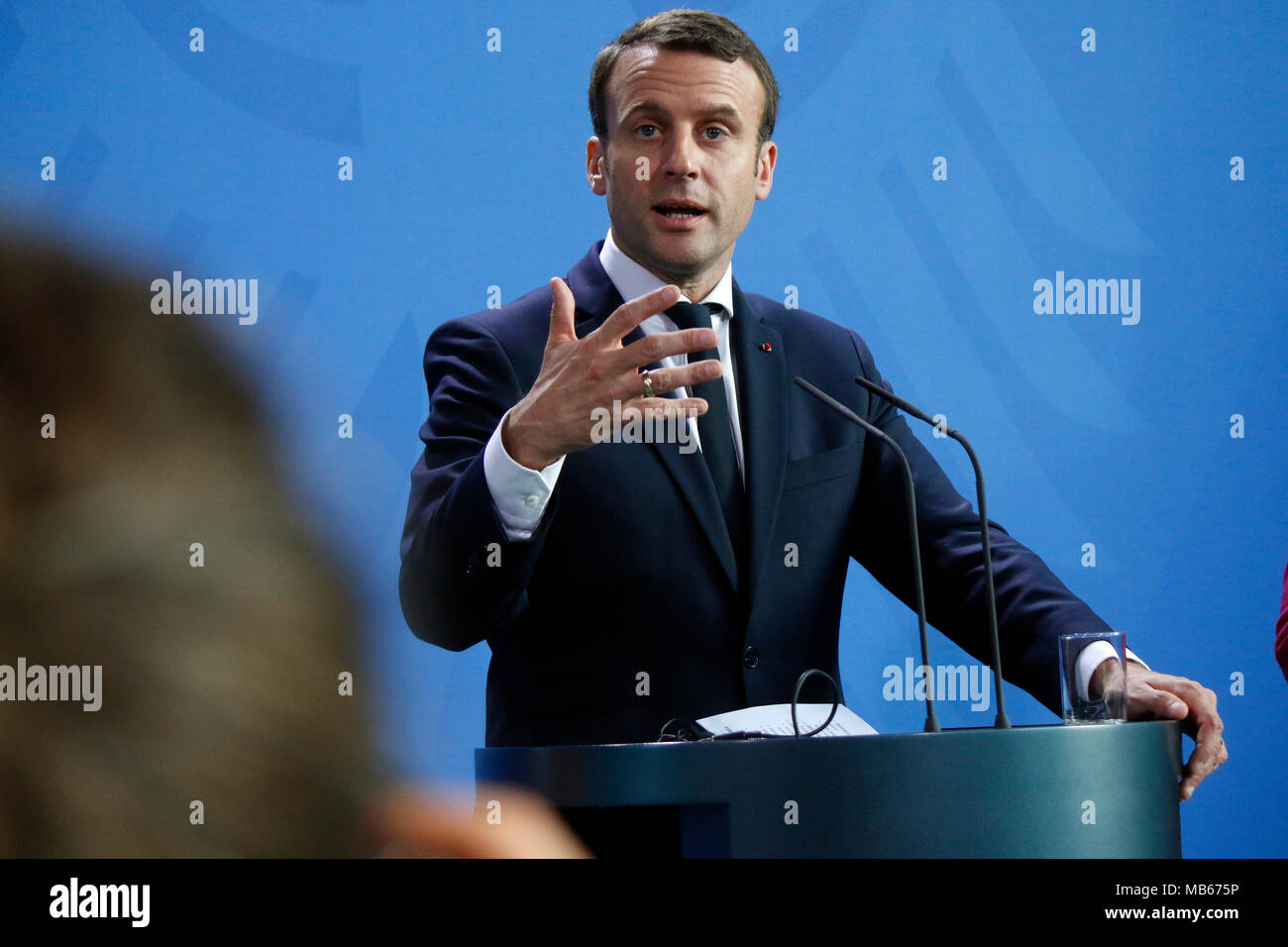 Emmanuel Macron - Treffen der dt. Bundeskanzlerin mit den neuen franzoesischen Staatspraesidenten, Bundeskanzleramt, 15. Mai 2017, Berlin. Banque D'Images