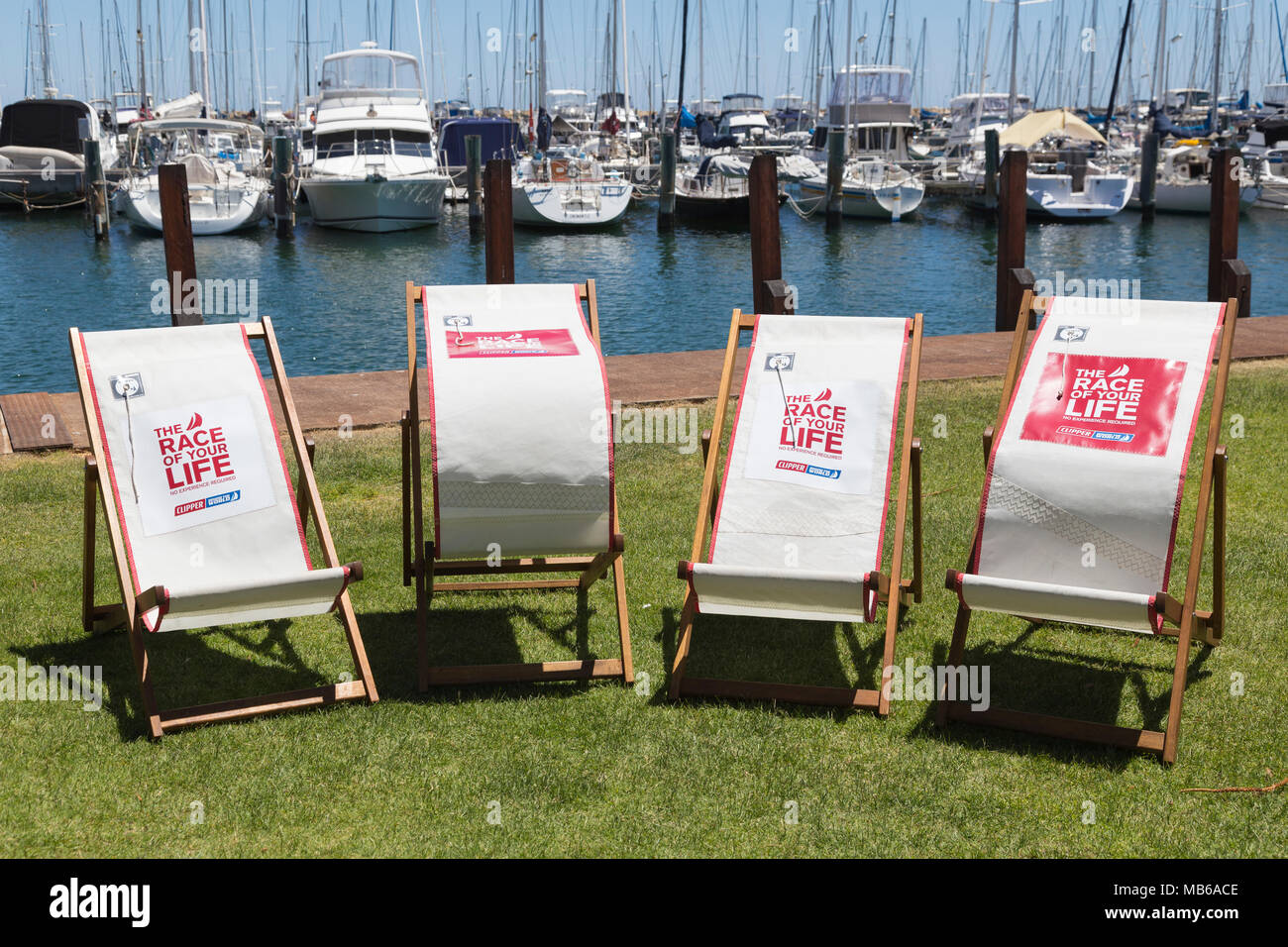 Chaises fixées à Freemantle, Perth, Australie occidentale à une halte pendant la 2017/18 Clipper Round the World Race Banque D'Images