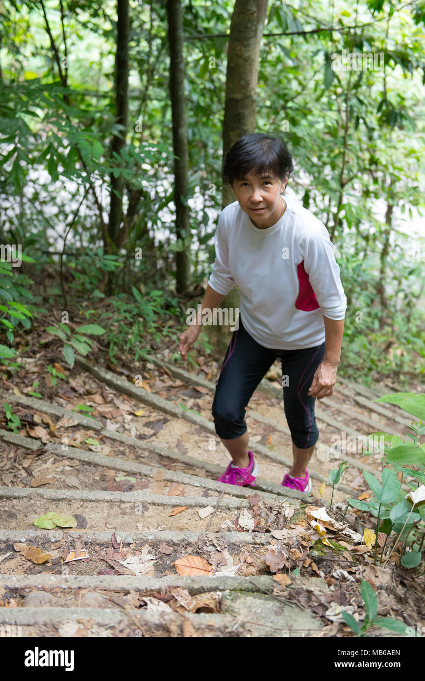 Asian woman hiking in jungle Banque D'Images