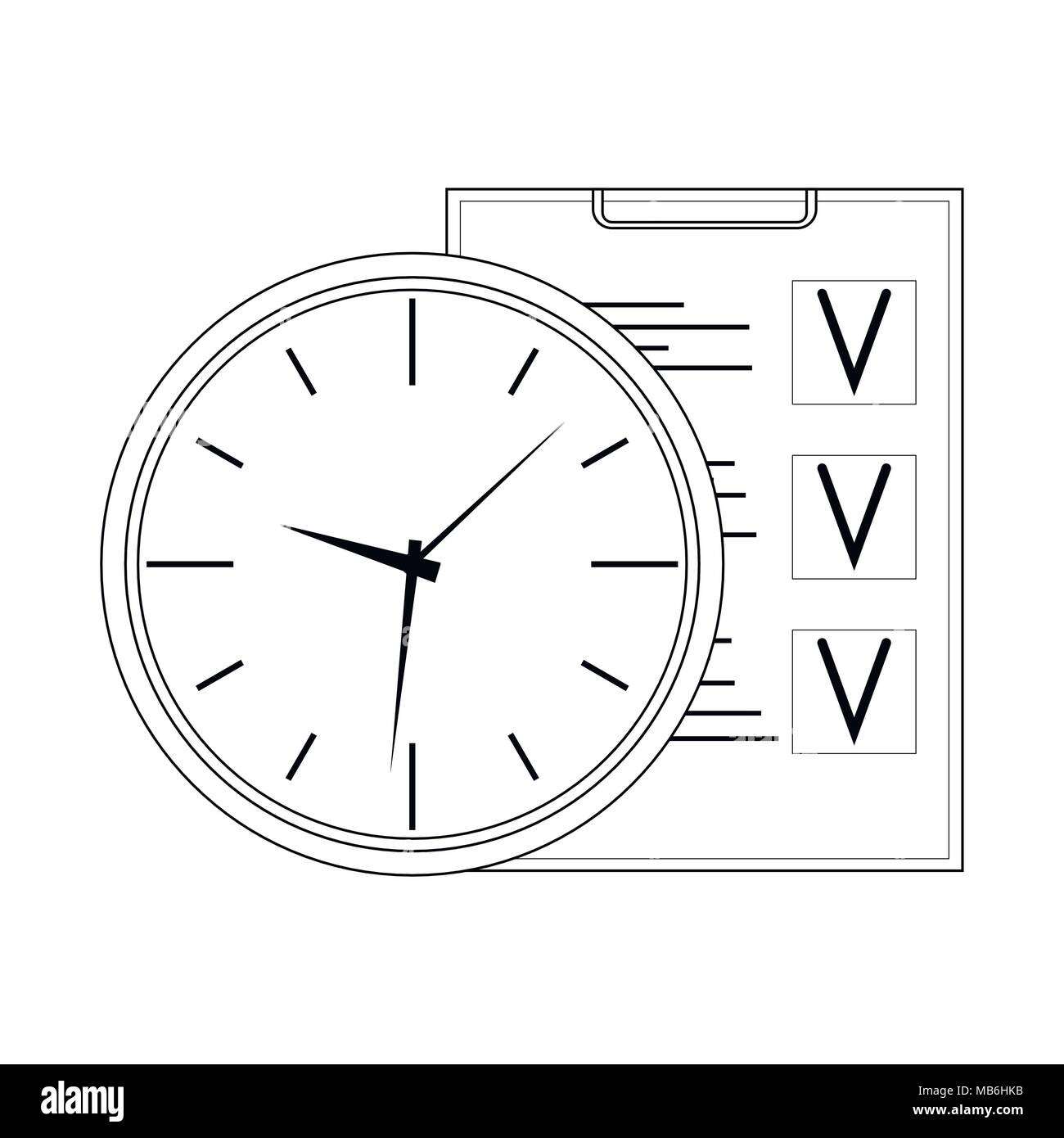 Ligne de gestion du temps. Liste de contrôle et l'optimisation de l'horloge, le secteur de la gestion de temps, contours lineart, vector illustration Illustration de Vecteur