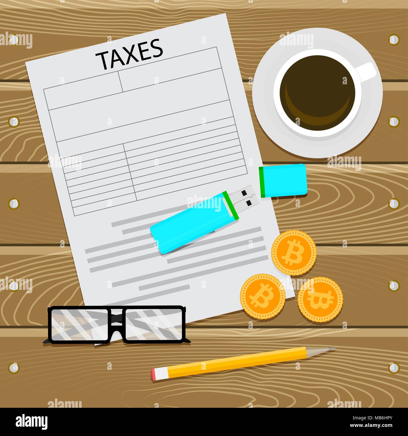 Les impôts de crypto monnaie. Finances d'affaires, paiement, bitcoin pour l'exploitation minière. Vector illustration Illustration de Vecteur